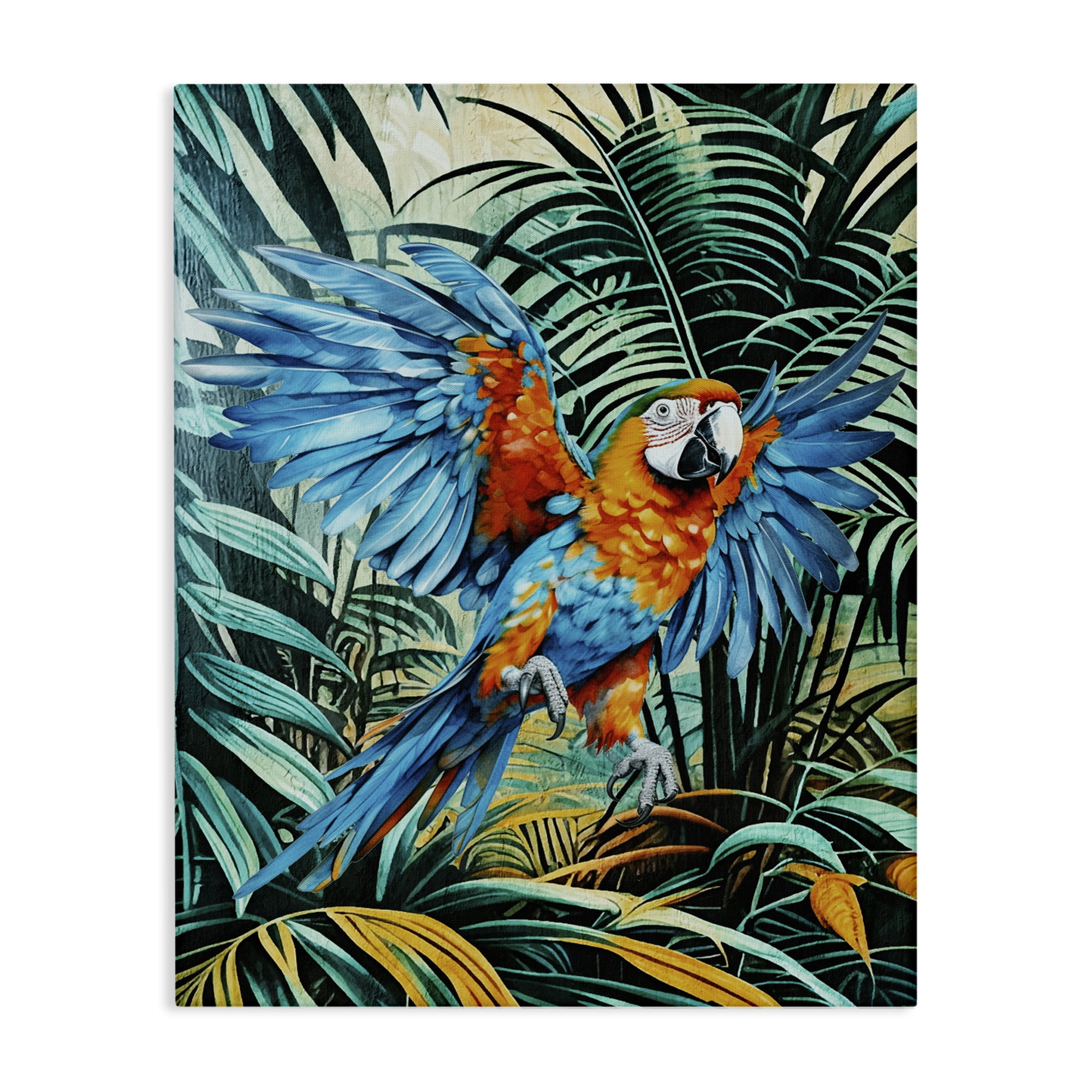 Stupell Industries Macaw in Flight Animals Painting Wrapped Canvas Art Print Wall Art, 30 x 40