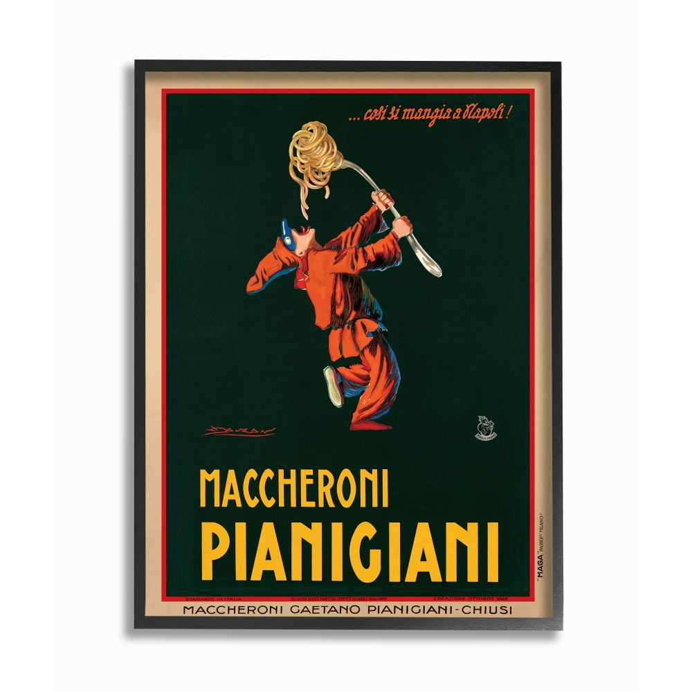 Stupell Industries Maccheroni Pianigiani Vintage Poster Food Design Framed Wall Art by Marcello Dudovich, 16" x 20", Black Framed