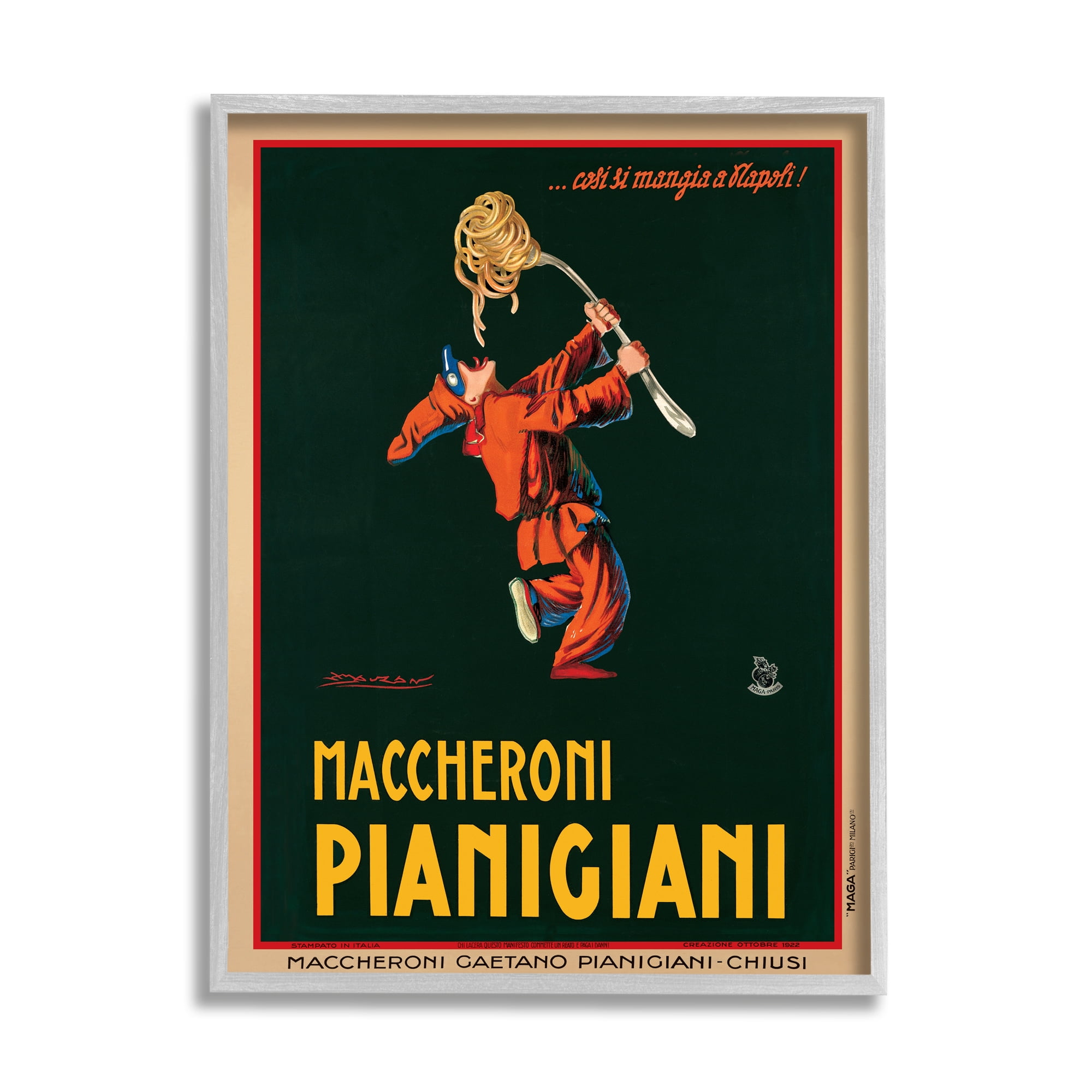 Stupell Industries Maccheroni Pianigiani Vintage Poster Food Design Framed Wall Art by Marcello Dudovich