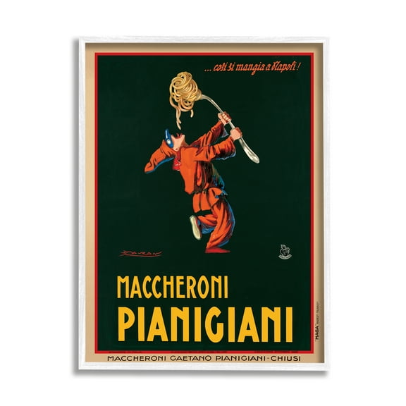 Stupell Industries Maccheroni Pianigiani Vintage Poster Food Design Graphic Art White Framed Art Print Wall Art, 11x14, by Marcello Dudovich