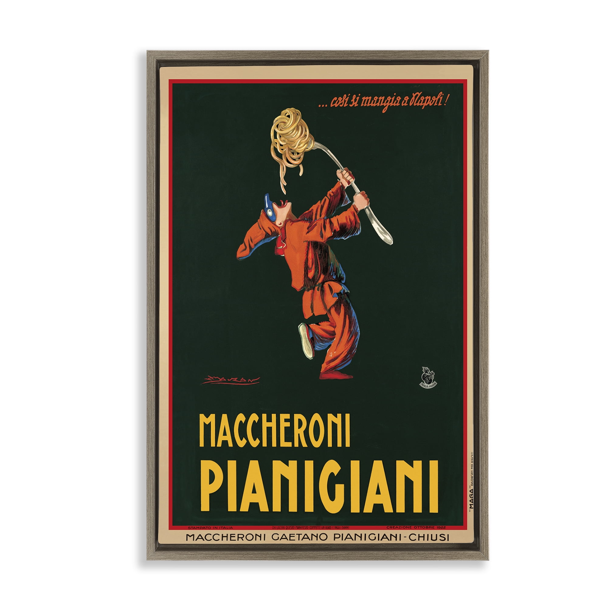 Stupell Industries Maccheroni Vintage Ad Food & Beverage Painting Brown Floater Framed Canvas Art Print Wall Art, 17 x 25
