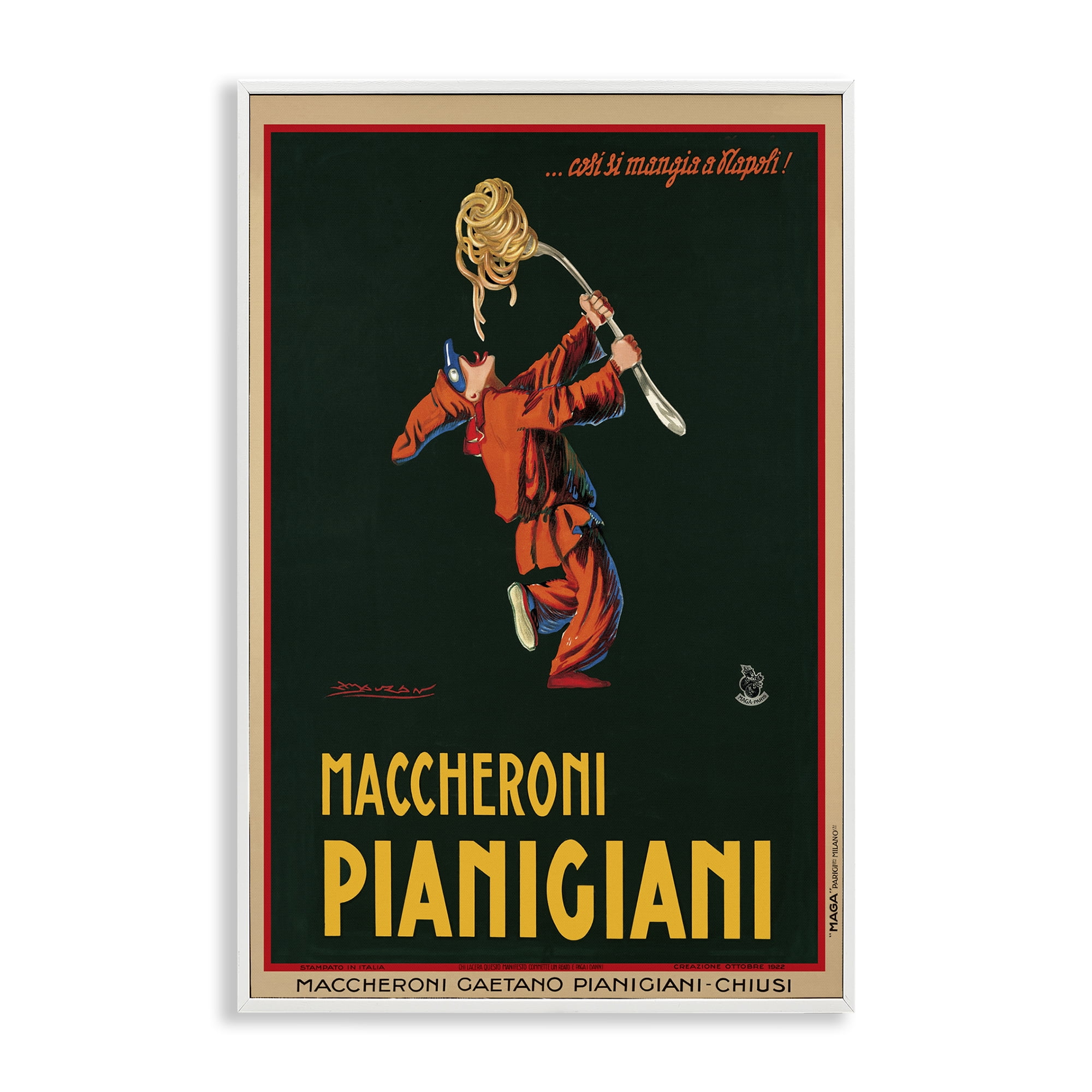 Stupell Industries Maccheroni Vintage Ad Food & Beverage Painting White Framed Art Print Wall Art, 12 x 18