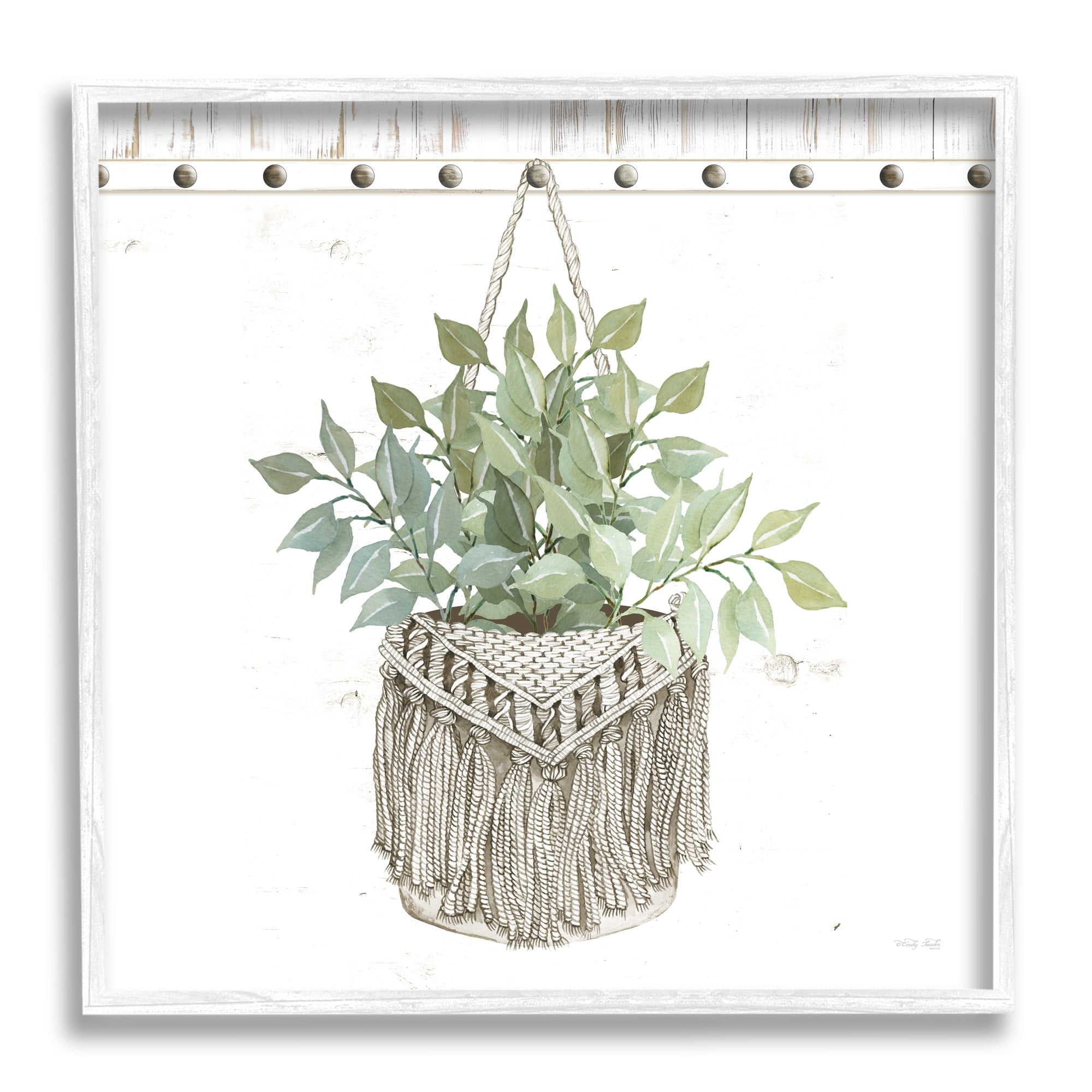Stupell Industries Macrame Woven Tapestry Hanging Pot Planter,12 x 12, Design by Cindy Jacobs