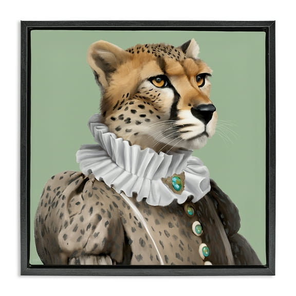 Stupell Industries Madame Cheetah Portrait Novelty & Humor Painting Black Floater Framed Canvas Art Print Wall Art, 18 x 18