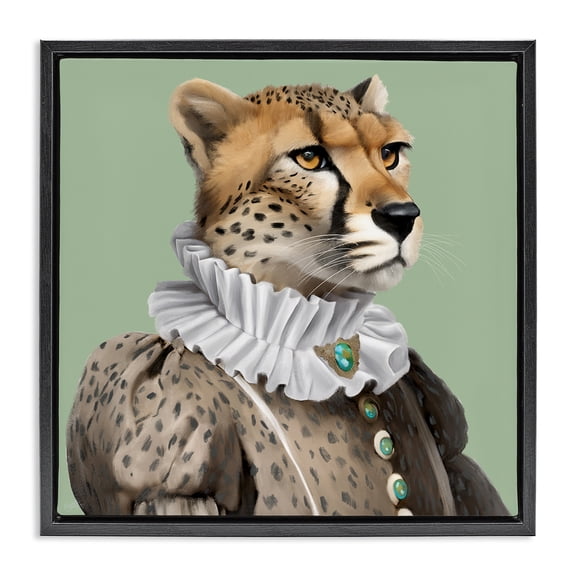 Stupell Industries Madame Cheetah Portrait Novelty & Humor Painting Black Floater Framed Canvas Art Print Wall Art, 25 x 25