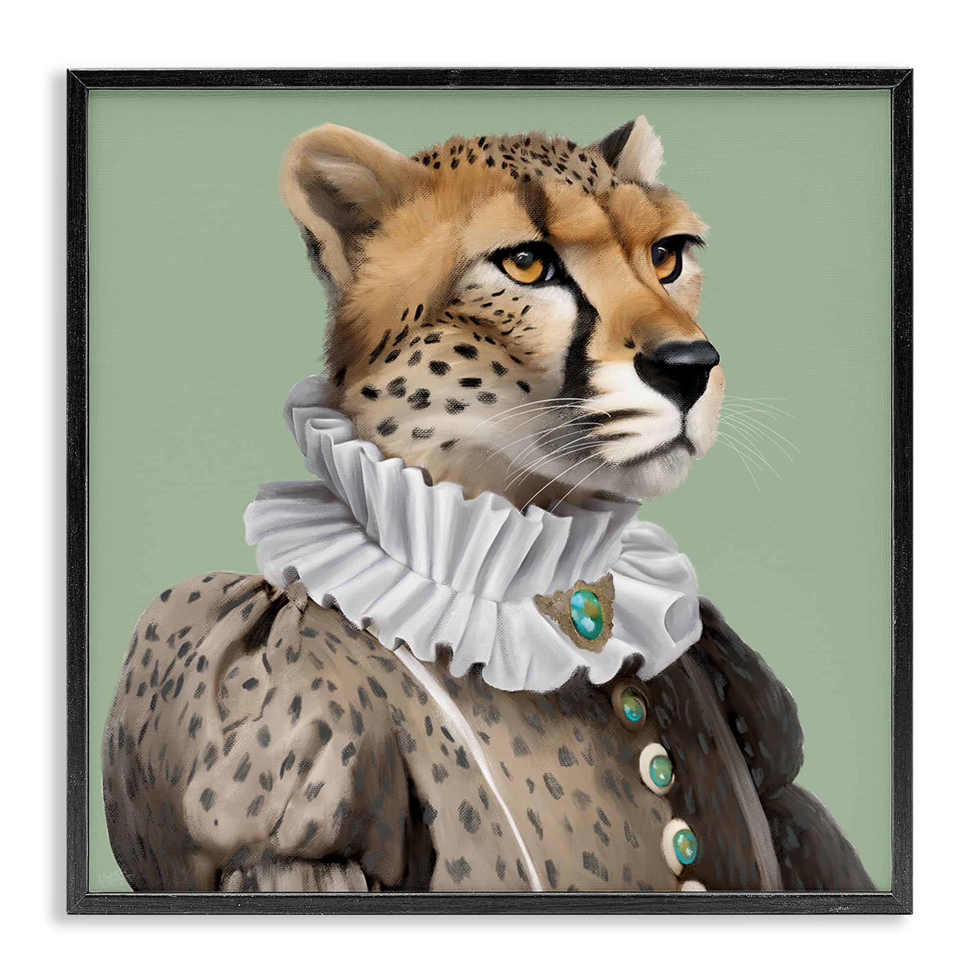 Stupell Industries Madame Cheetah Portrait Novelty & Humor Painting Black Framed Art Print Wall Art, 17 x 17