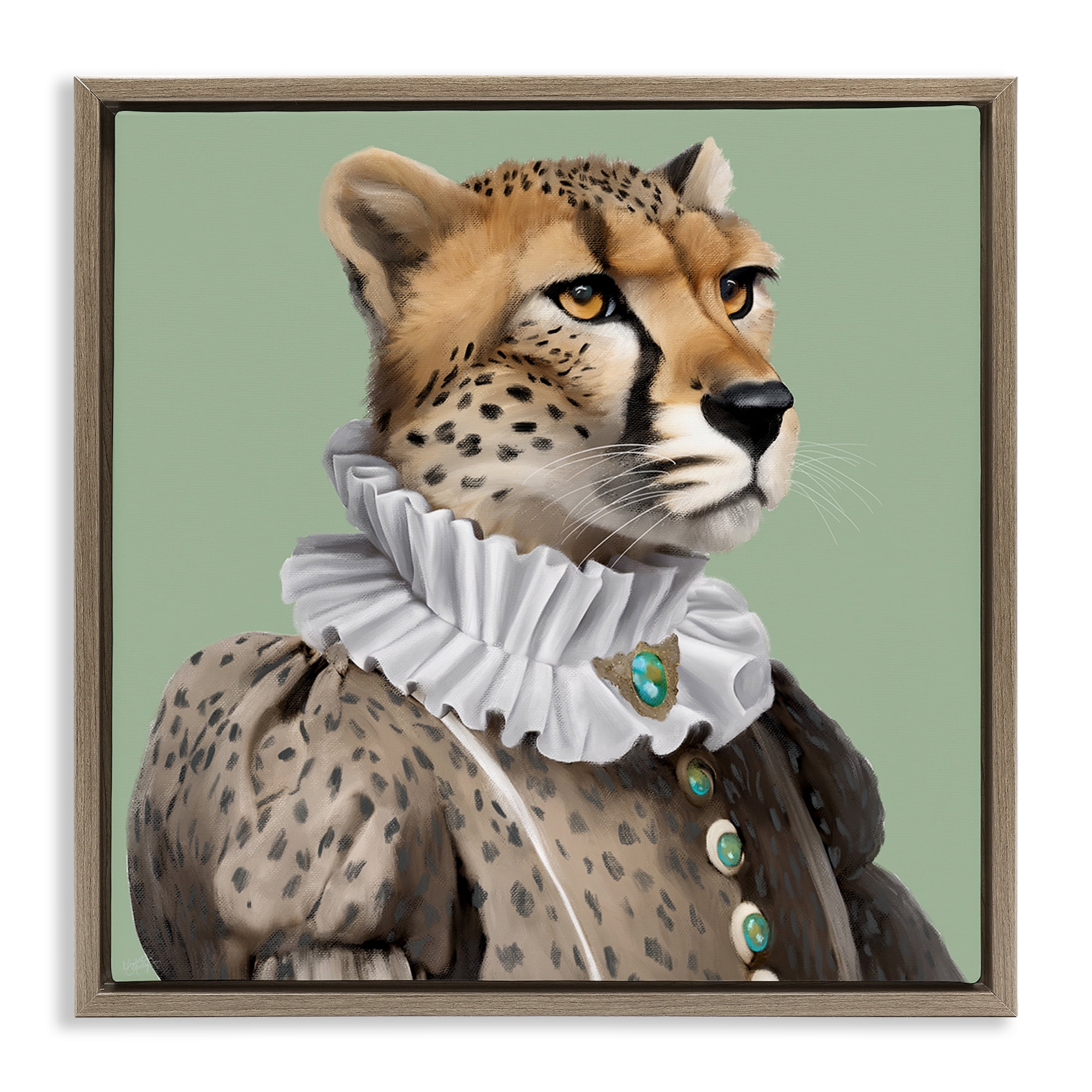 Stupell Industries Madame Cheetah Portrait Novelty & Humor Painting Brown Floater Framed Canvas Art Print Wall Art, 25 x 25