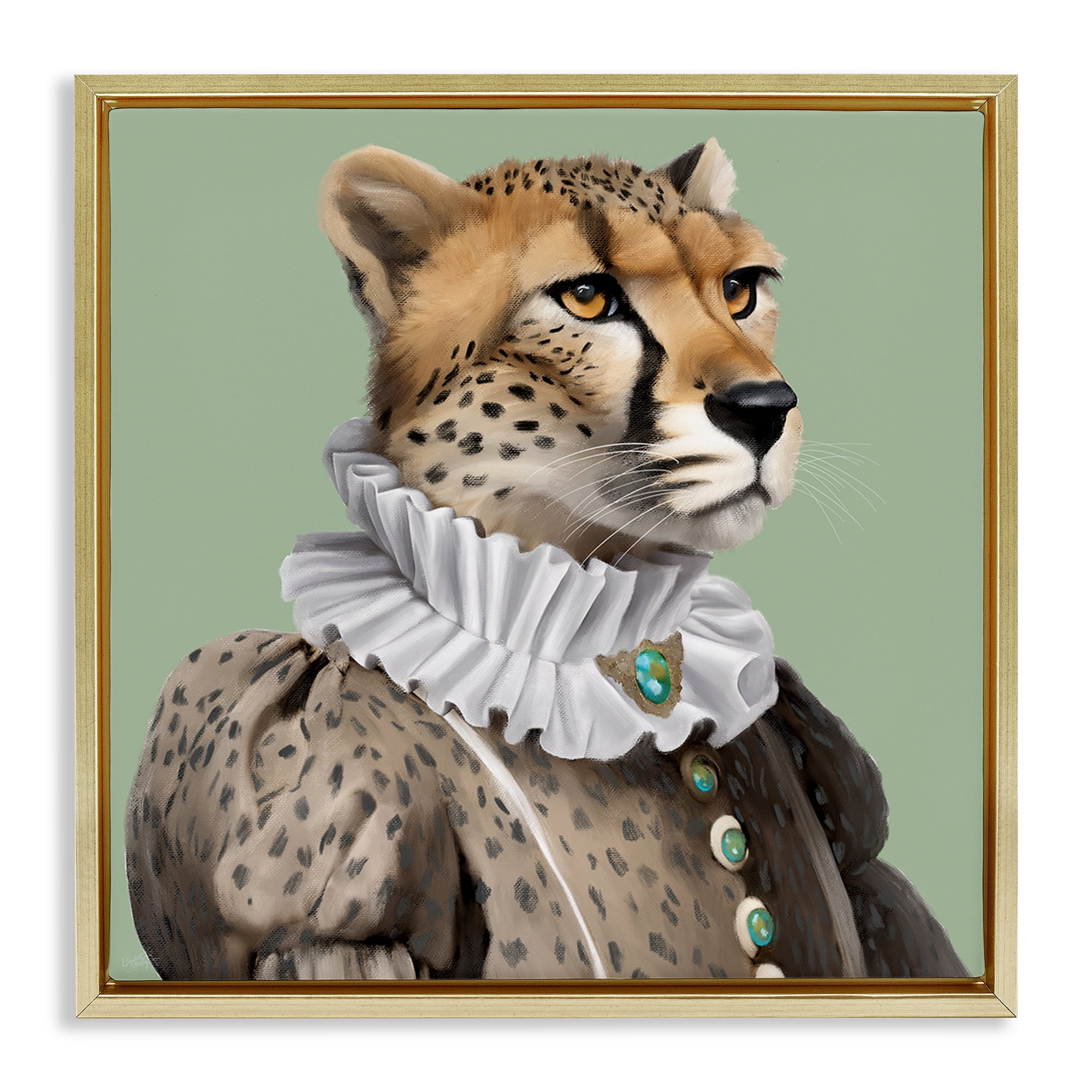 Stupell Industries Madame Cheetah Portrait Novelty & Humor Painting Gold Floater Framed Canvas Art Print Wall Art, 18 x 18