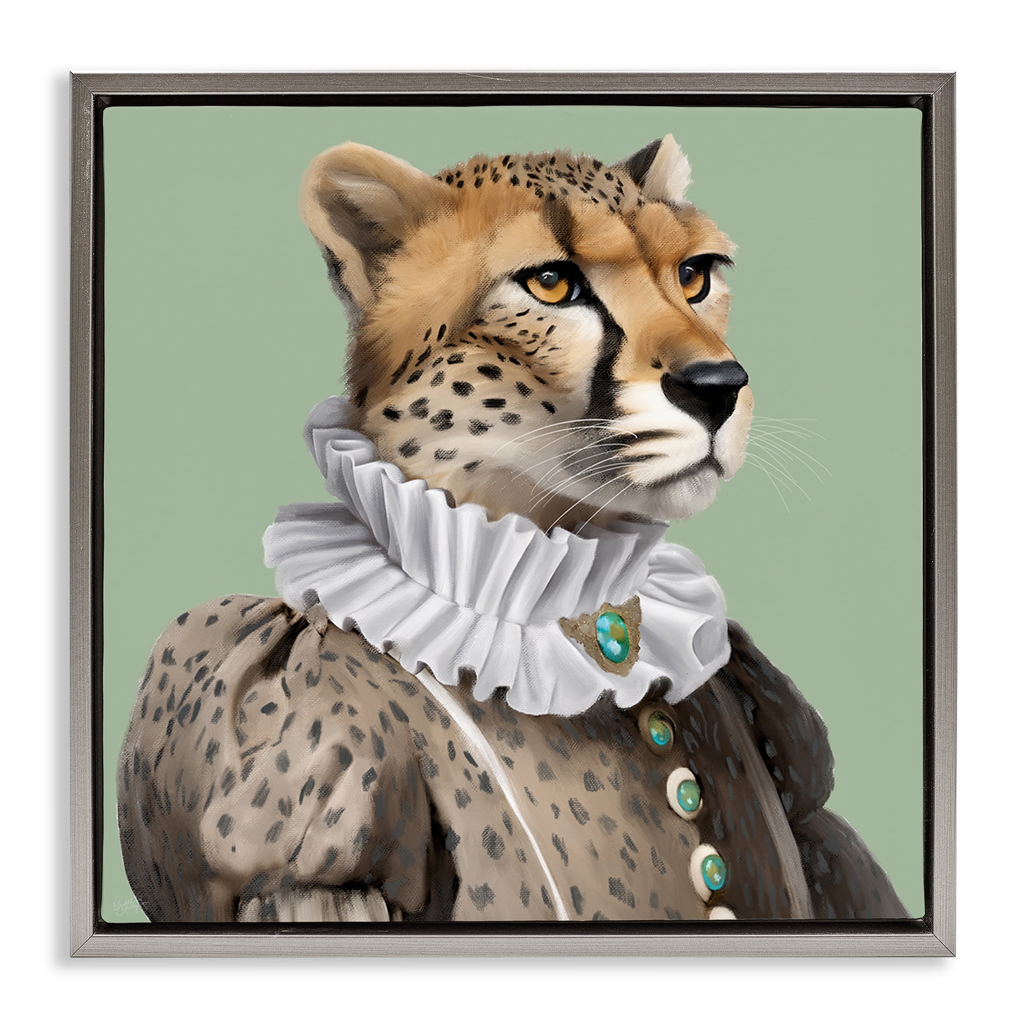 Stupell Industries Madame Cheetah Portrait Novelty & Humor Painting Gray Floater Framed Canvas Art Print Wall Art, 25 x 25