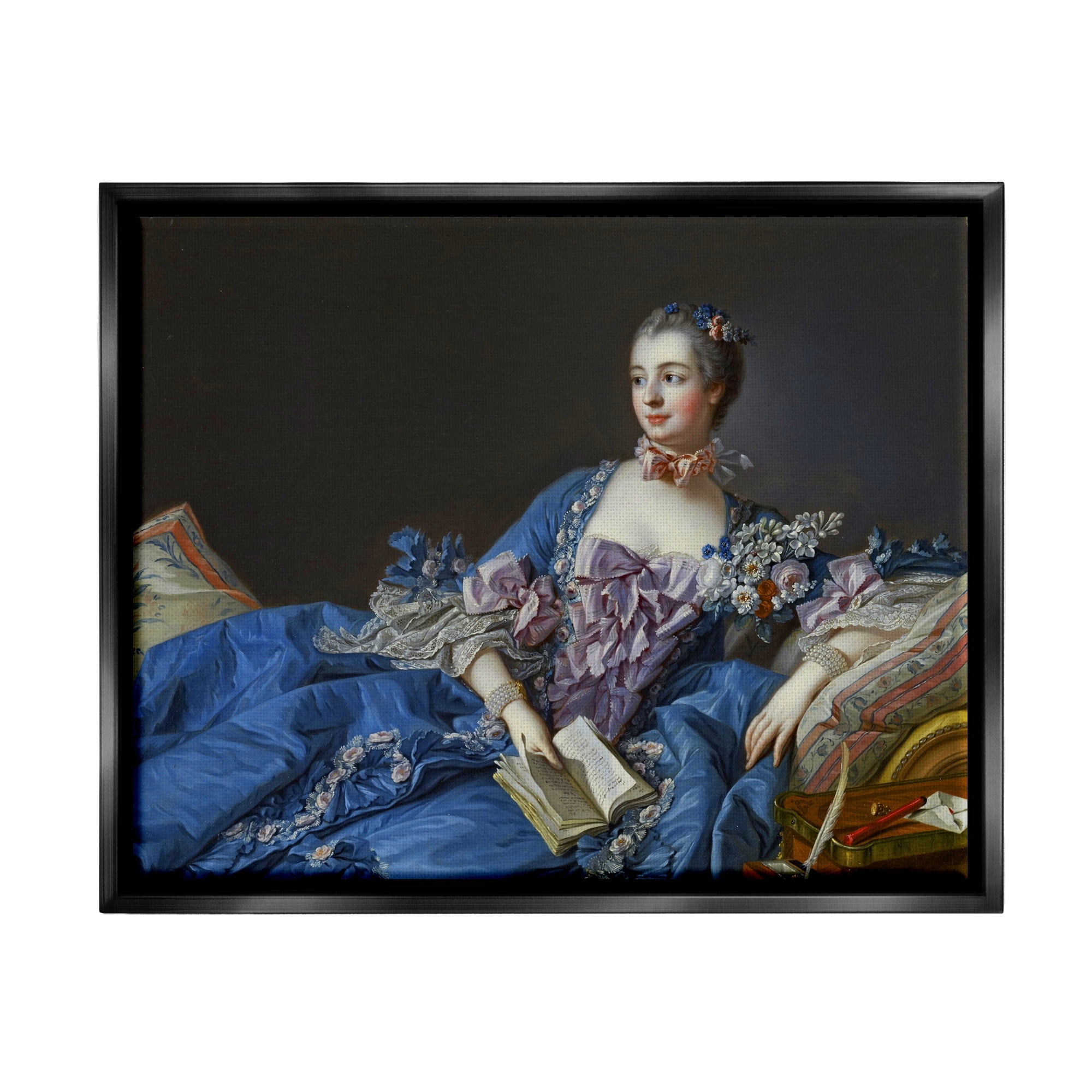 Stupell Industries Madame de Pompadour Fine Art Painting Francois Boucher Painting Jet Black Floating Framed Canvas Print Wall Art, Design by one1000paintings