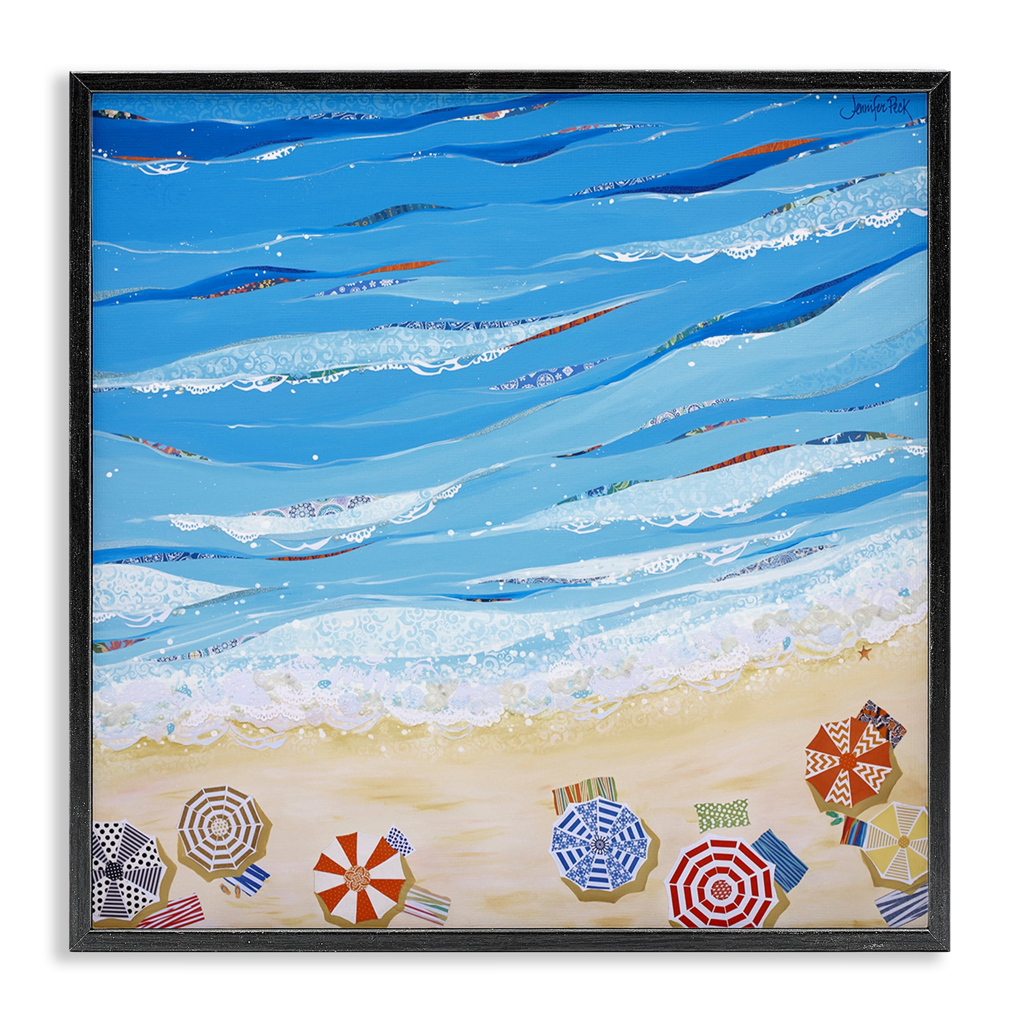Stupell Industries Made In The Shade Beach Landscape Painting Black Framed Art Print Wall Art, 17 x 17