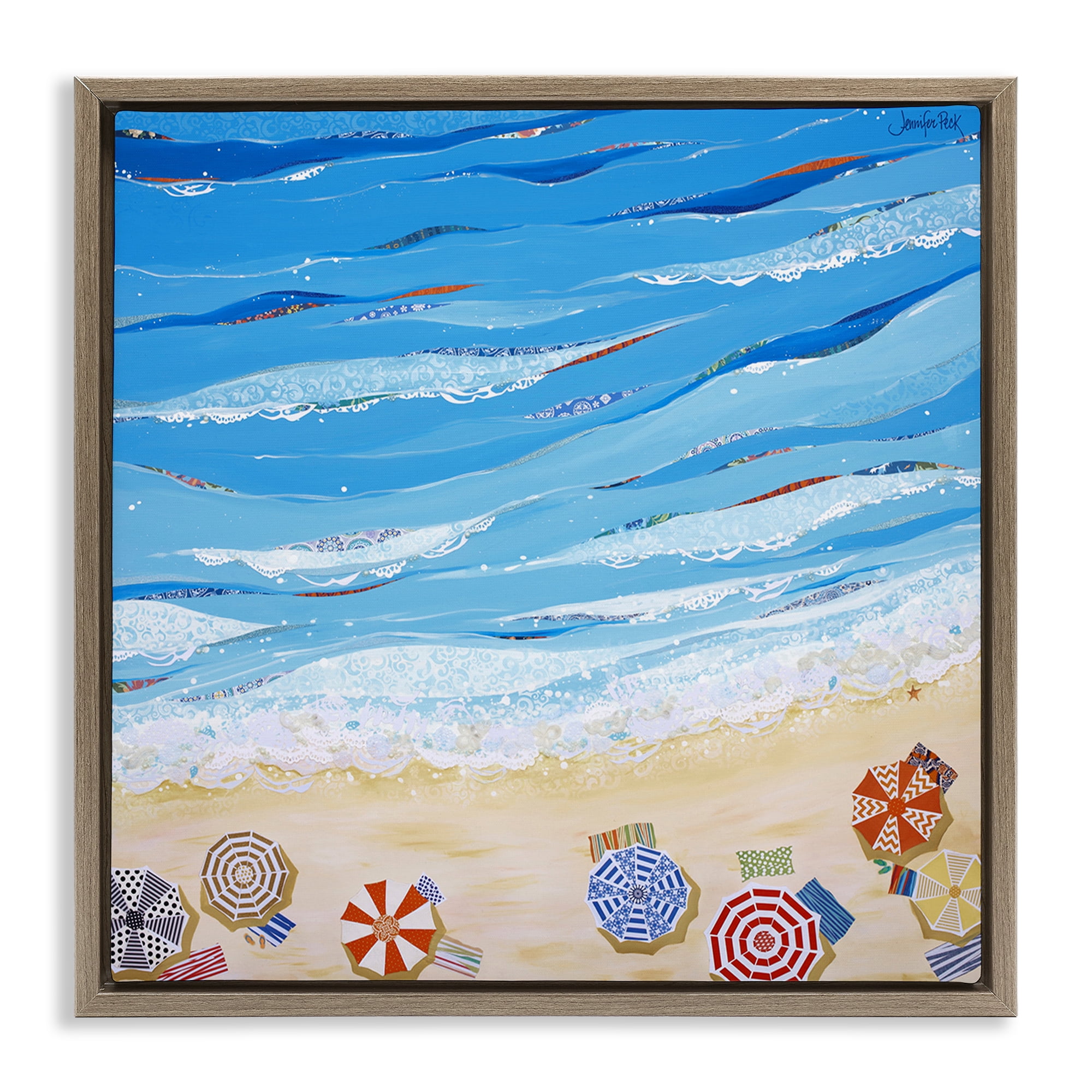 Stupell Industries Made In The Shade Beach Landscape Painting Brown Floater Framed Canvas Art Print Wall Art, 18 x 18
