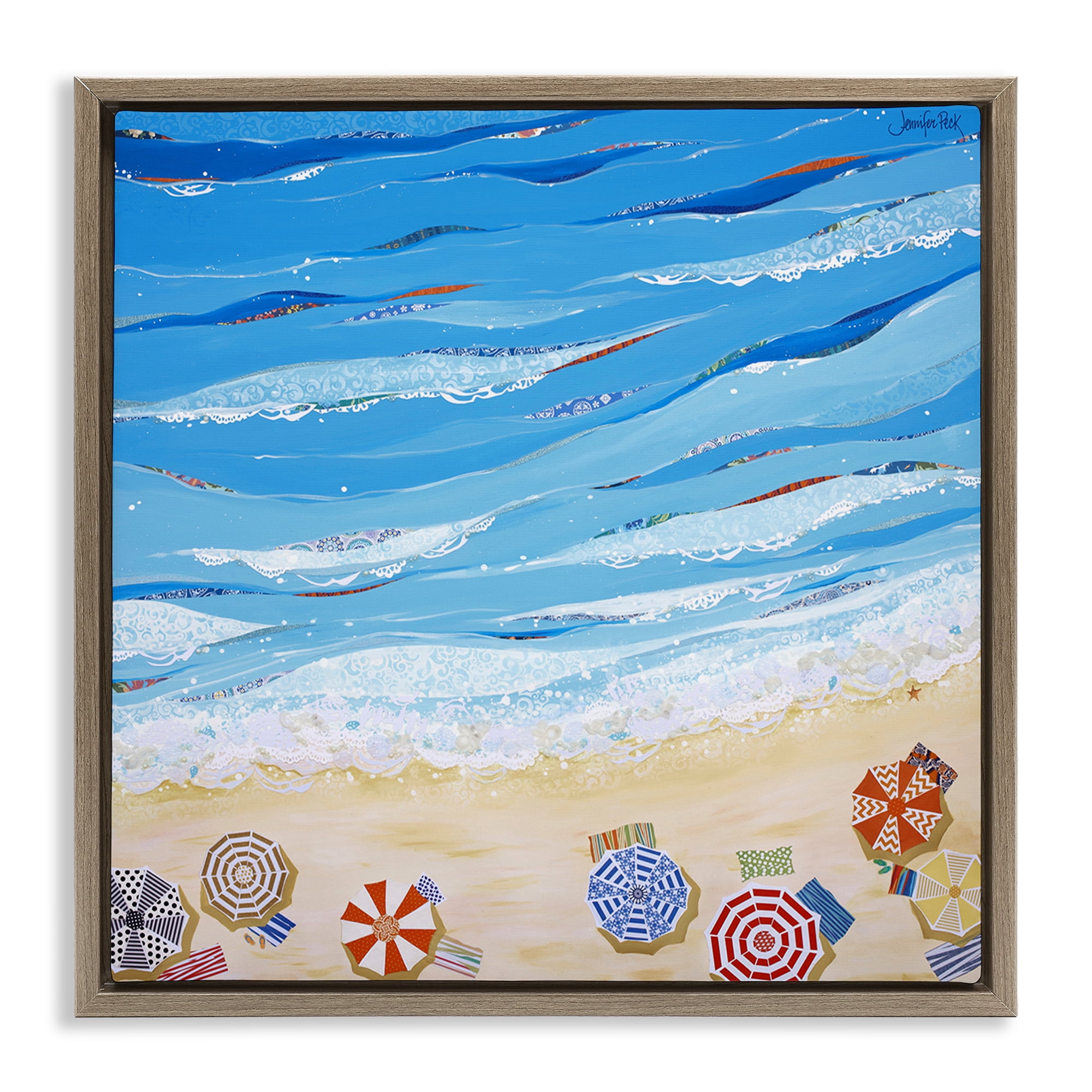 Stupell Industries Made In The Shade Beach Landscape Painting Brown Floater Framed Canvas Art Print Wall Art, 25 x 25