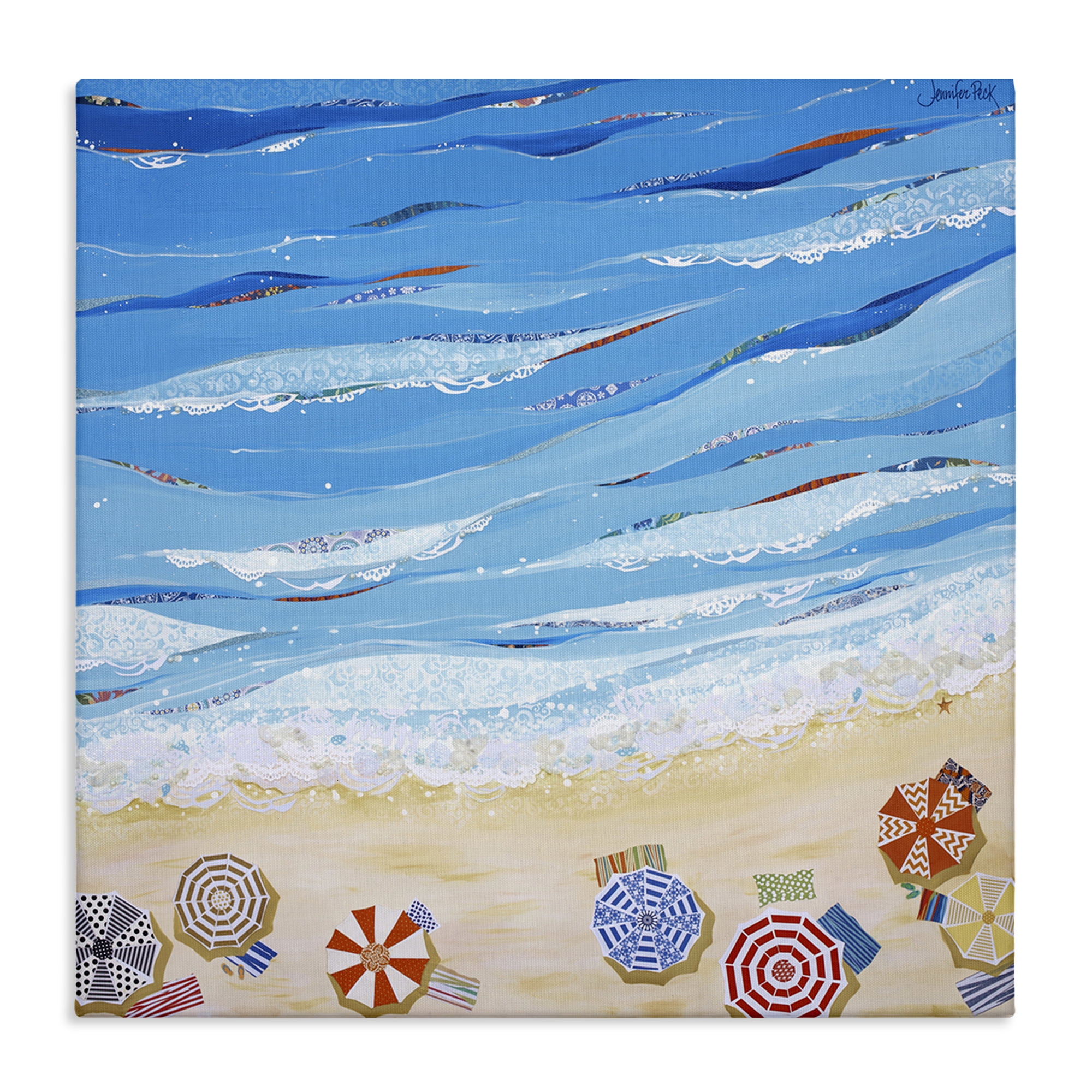 Stupell Industries Made In The Shade Beach Landscape Painting Gallery Wrapped Canvas Art Print Wall Art, 17 x 17