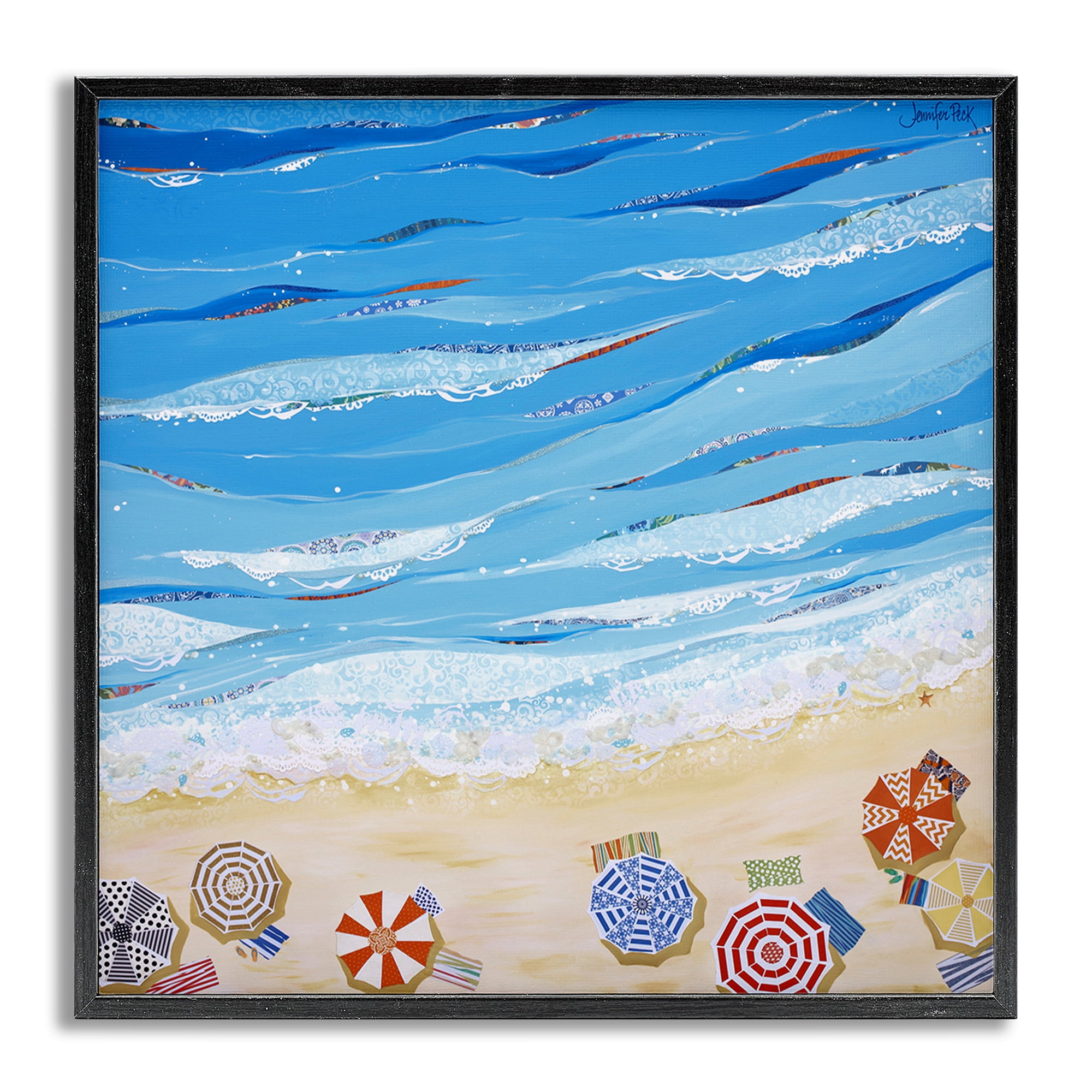 Stupell Industries Made In The Shade Beach Landscape Painting Gray Framed Art Print Wall Art, 12 x 12