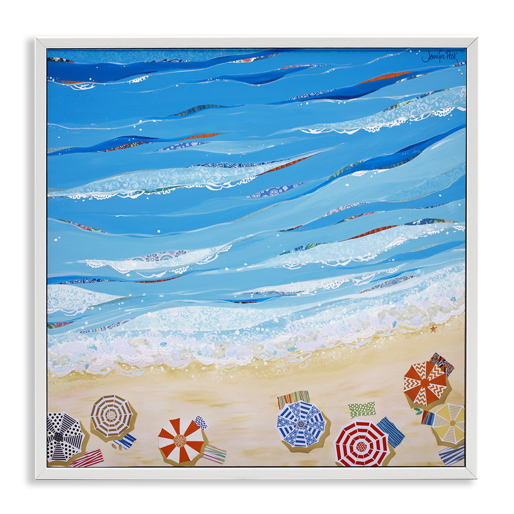 Stupell Industries Made In The Shade Beach Landscape Painting White Framed Art Print Wall Art, 12 x 12