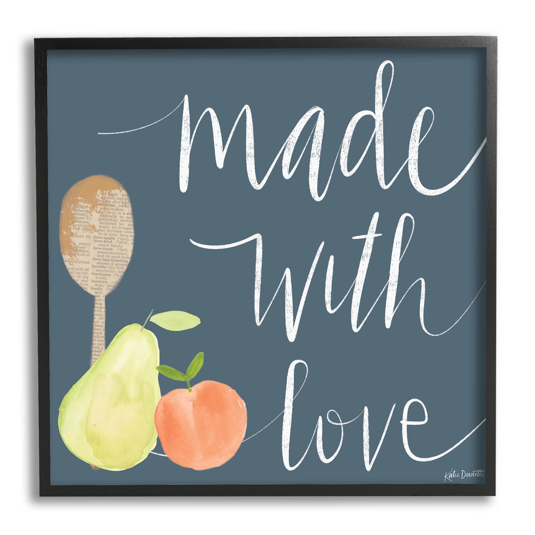 Stupell Industries Made With Love Kitchen Fruits Graphic Art Black Framed Art Print Wall Art, Design by Katie Doucette