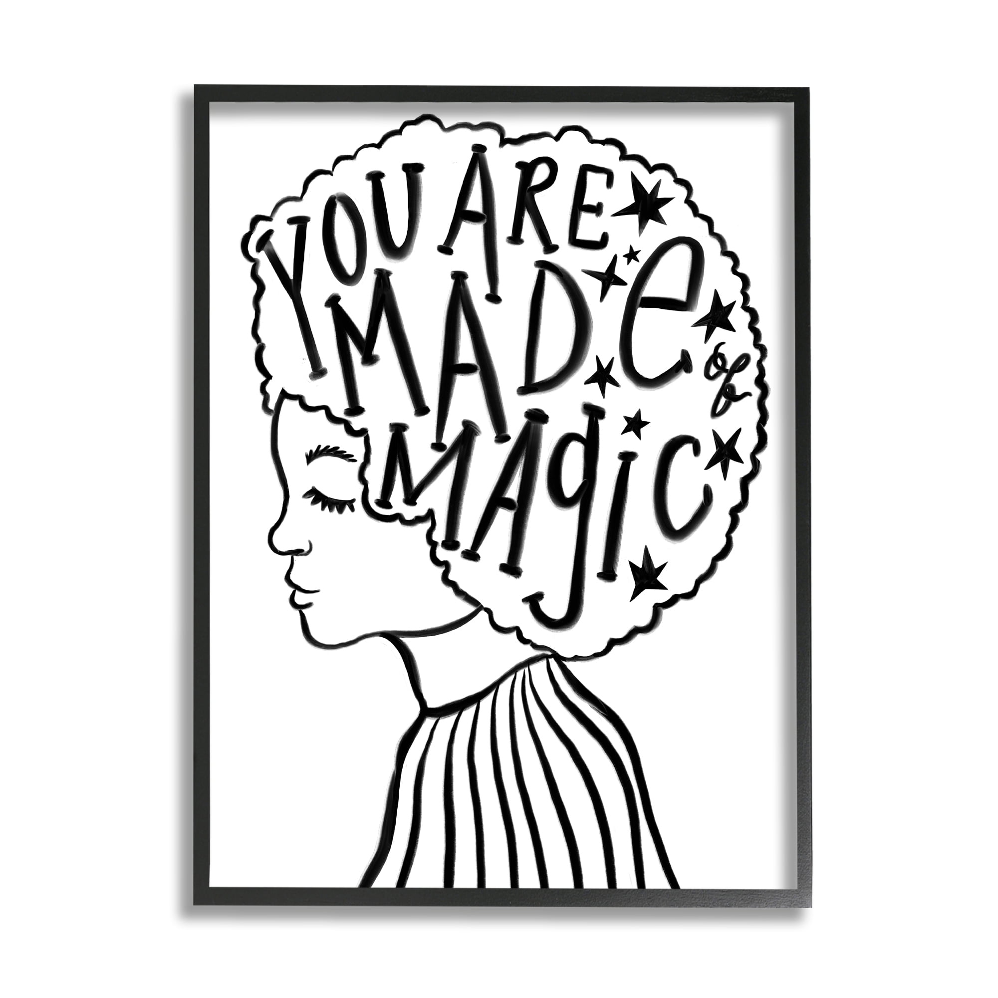 Stupell Industries Made of Magic Phrase Children's Hair Portrait Inspirational Painting Black Framed Art Print Wall Art, 16 x 20