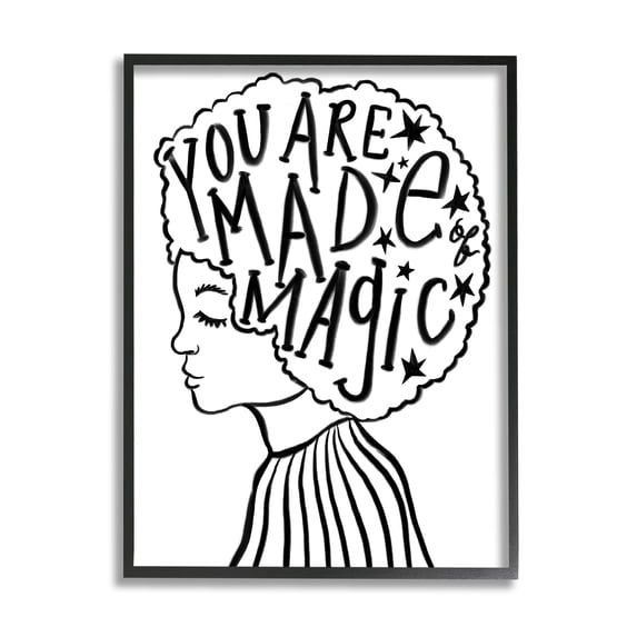 Stupell Industries Made of Magic Phrase Children's Hair Portrait Inspirational Painting Black Framed Art Print Wall Art, 16 x 20