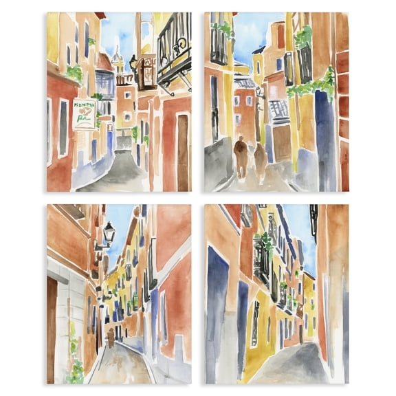 Stupell Industries Madrid Buildings & Architecture 4 Piece Canvas Wall Art Set, design by June Erica Vess