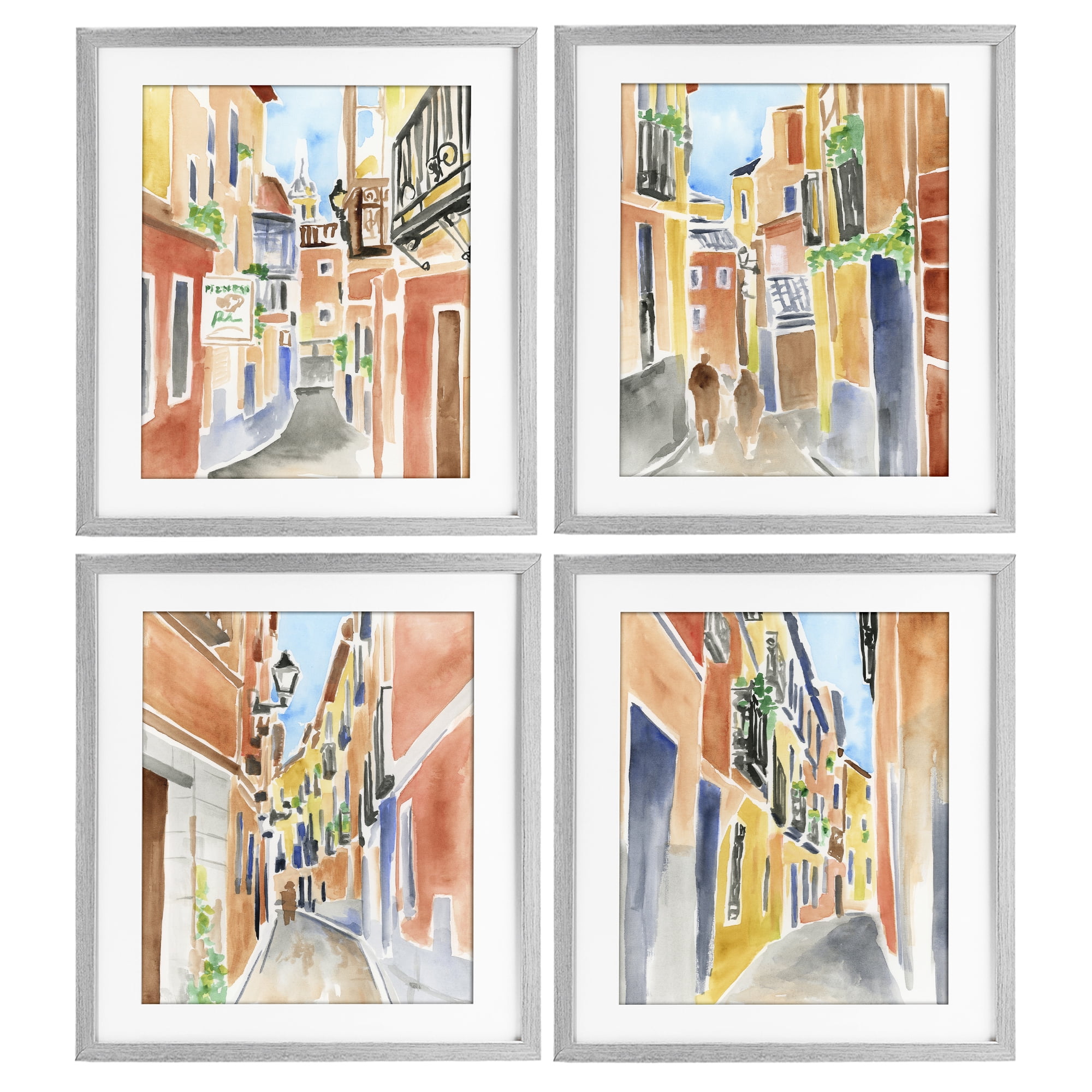 Stupell Industries Madrid Buildings & Architecture 4 Piece Gray Framed Print Under Glass Set, design by June Erica Vess
