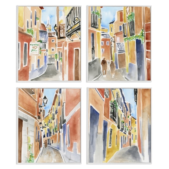 Stupell Industries Madrid Buildings & Architecture 4 Piece White Framed Giclee Art Set, design by June Erica Vess