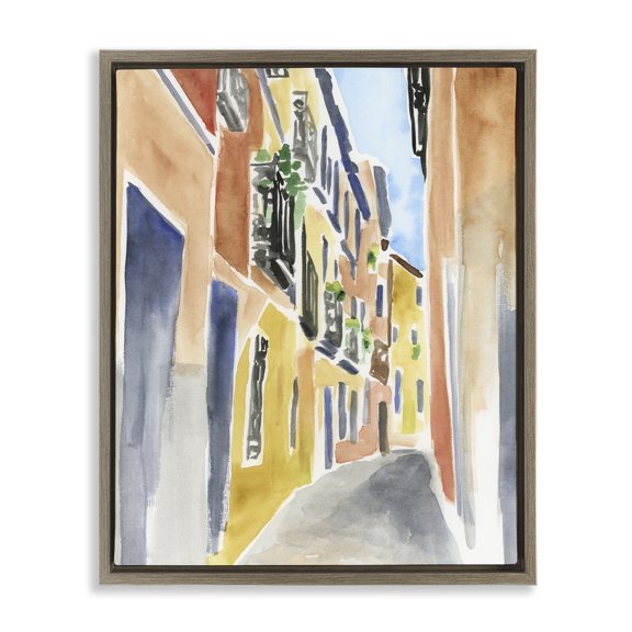 Stupell Industries Madrid City Architecture Architecture Painting Brown Floater Framed Canvas Art Print Wall Art, 17 x 21