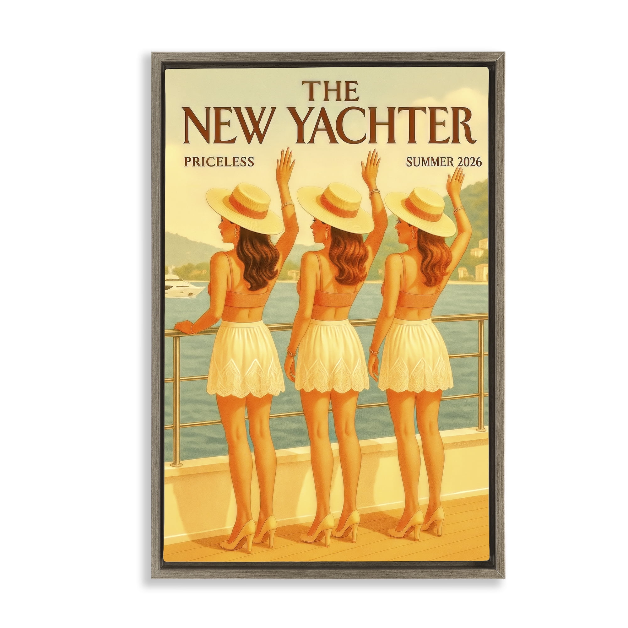 Stupell Industries Magazine Parody Fashion Trio Brown Framed Floater Canvas Wall Art, design by Grotto Studios