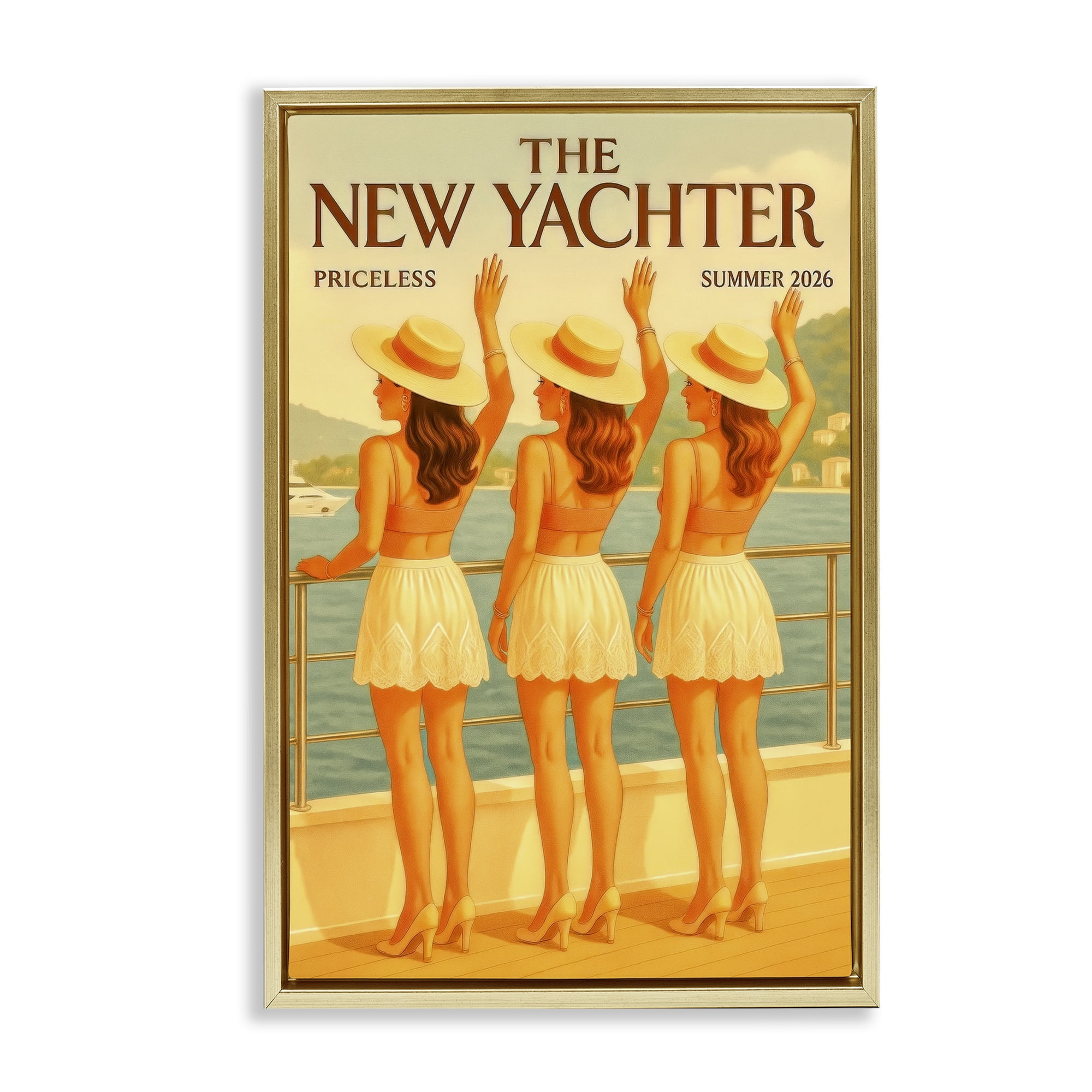 Stupell Industries Magazine Parody Fashion Trio Gold Framed Floater Canvas Wall Art, design by Grotto Studios