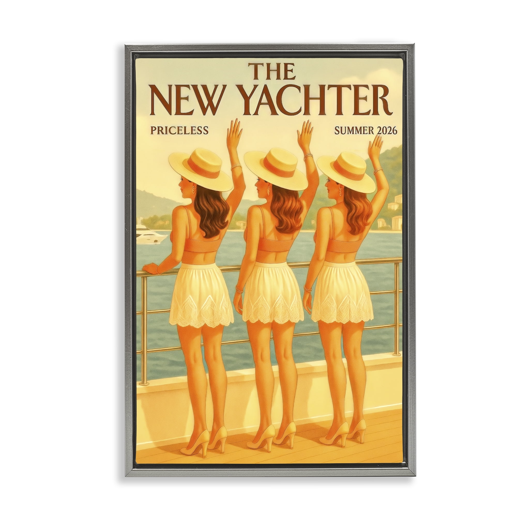 Stupell Industries Magazine Parody Fashion Trio Gray Framed Floater Canvas Wall Art, design by Grotto Studios