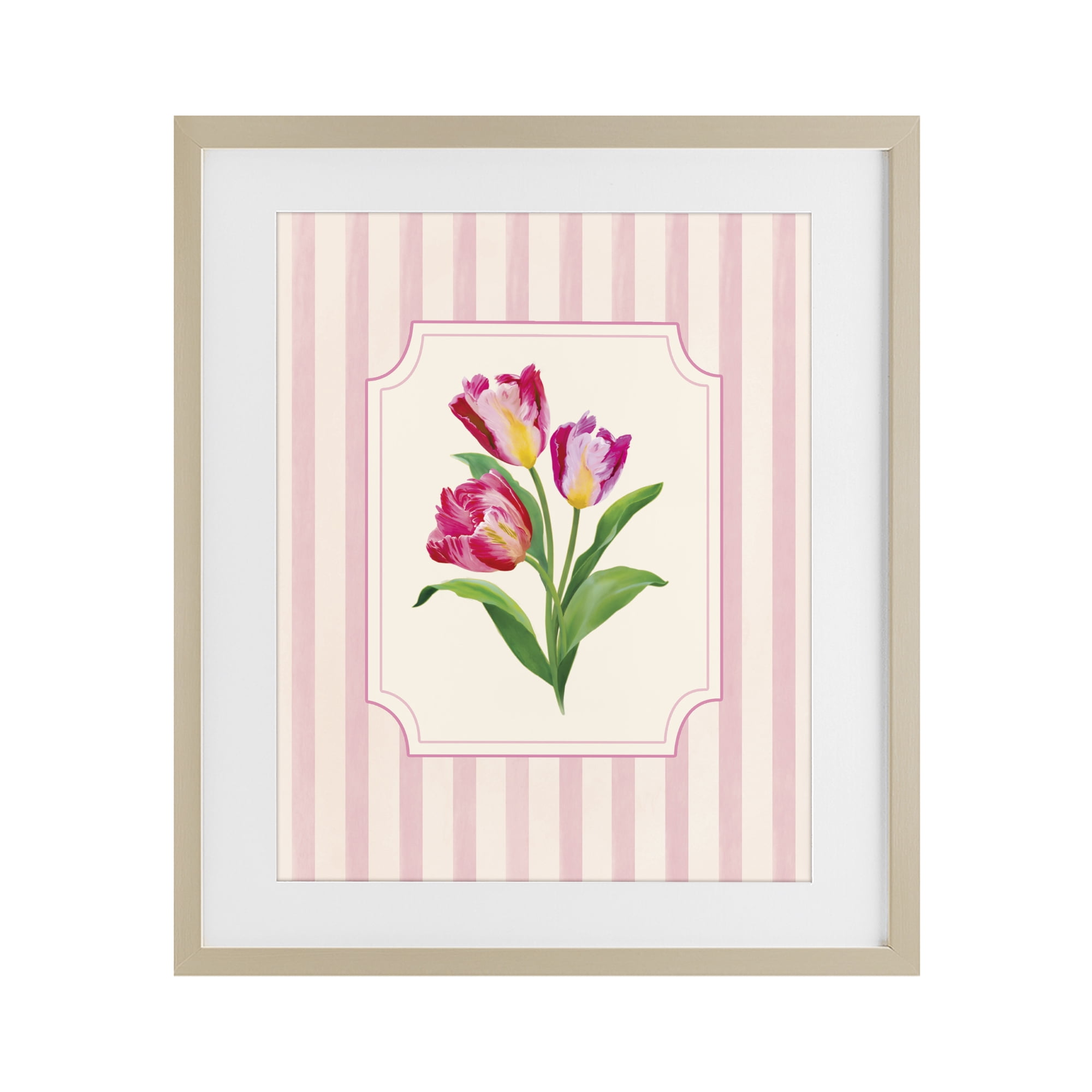 Stupell Industries Magenta Tulips over Stripes Birch Framed Print Under Glass, design by Diane Neukirch