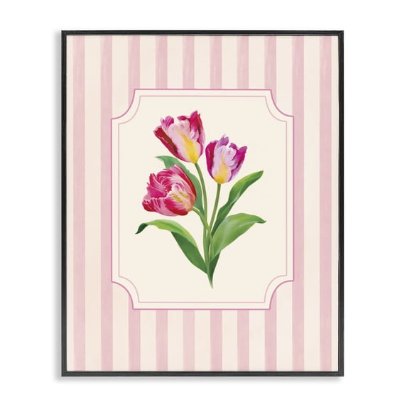 Stupell Industries French Country Magenta Tulips over Stripes Black Framed Giclee Art, 11 x 14, by Diane Neukirch