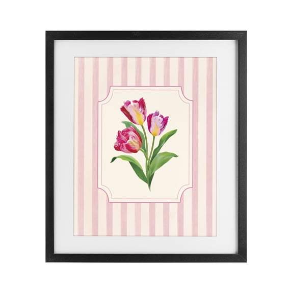 Stupell Industries French Country Magenta Tulips over Stripes Black Framed Print Under Glass, 13 x 16, by Diane Neukirch