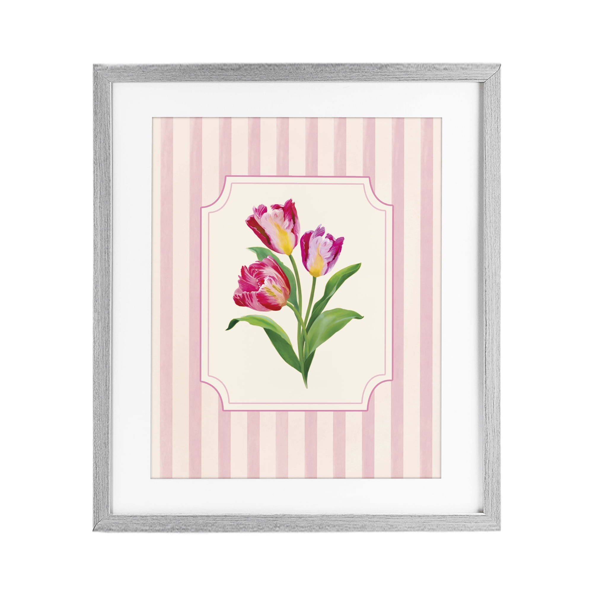 Stupell Industries Magenta Tulips over Stripes Gray Framed Print Under Glass, design by Diane Neukirch