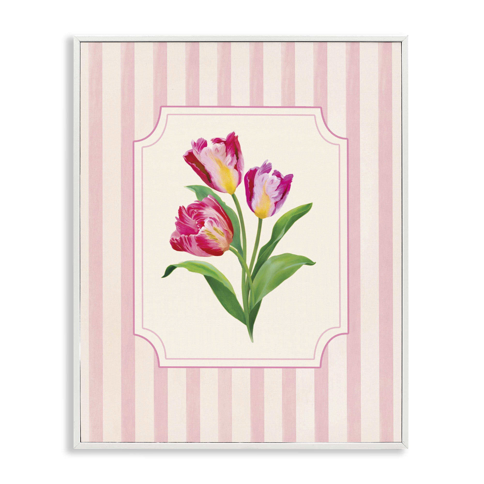 Stupell Industries Magenta Tulips over Stripes White Framed Giclee Art, design by Diane Neukirch
