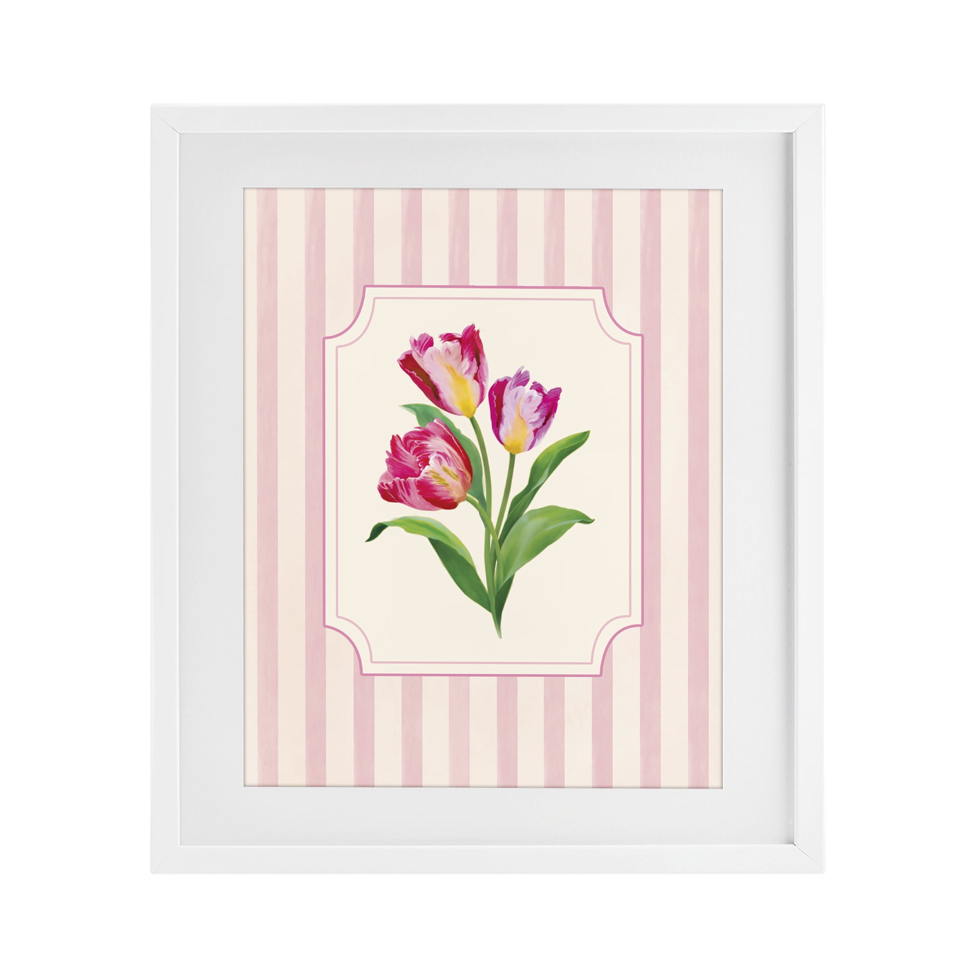 Stupell Industries Magenta Tulips over Stripes White Framed Print Under Glass, design by Diane Neukirch