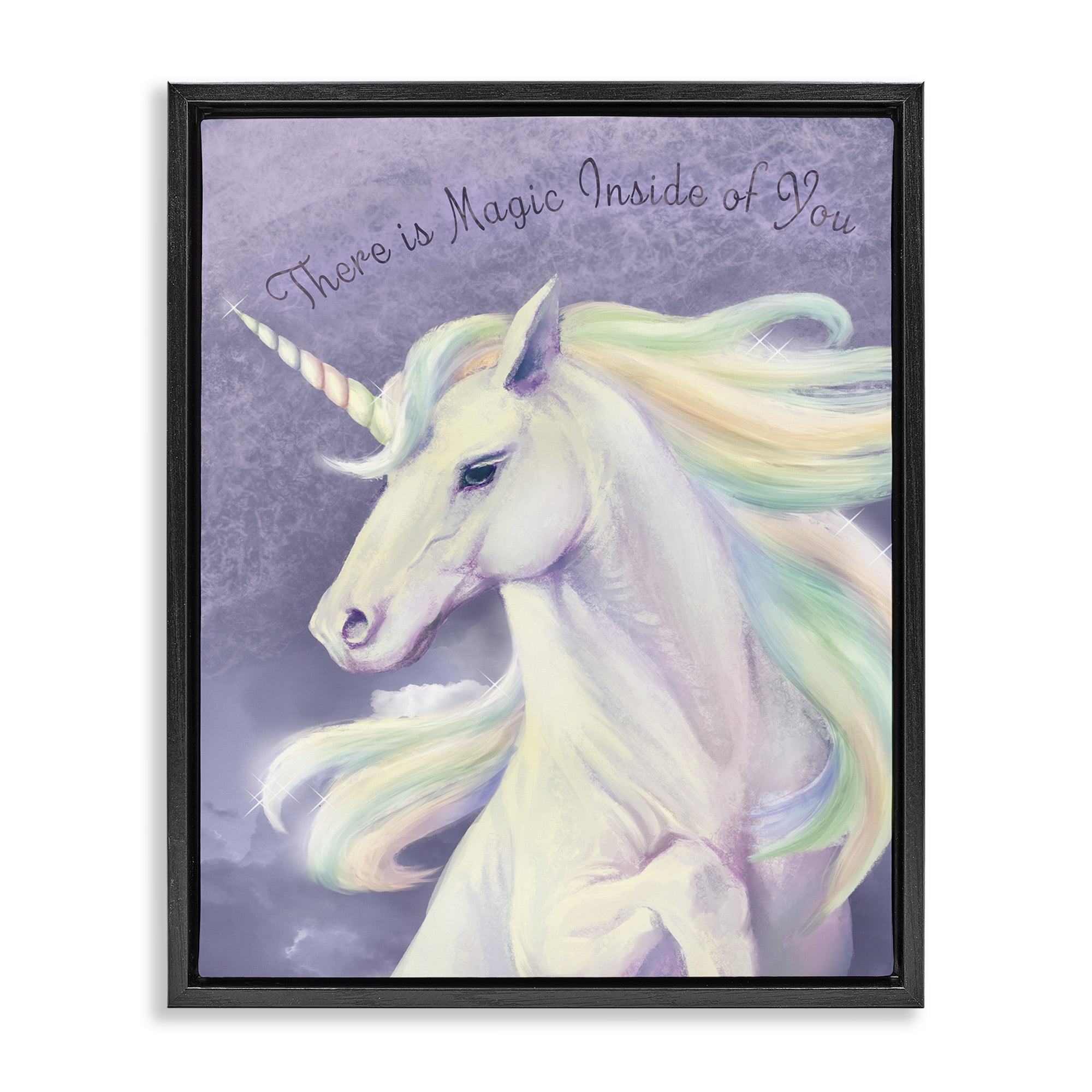 Stupell Industries Magic Inside Of You Inspirational Unicorn Inspirational Painting Black Floater Framed Canvas Art Print Wall Art, 17 x 21