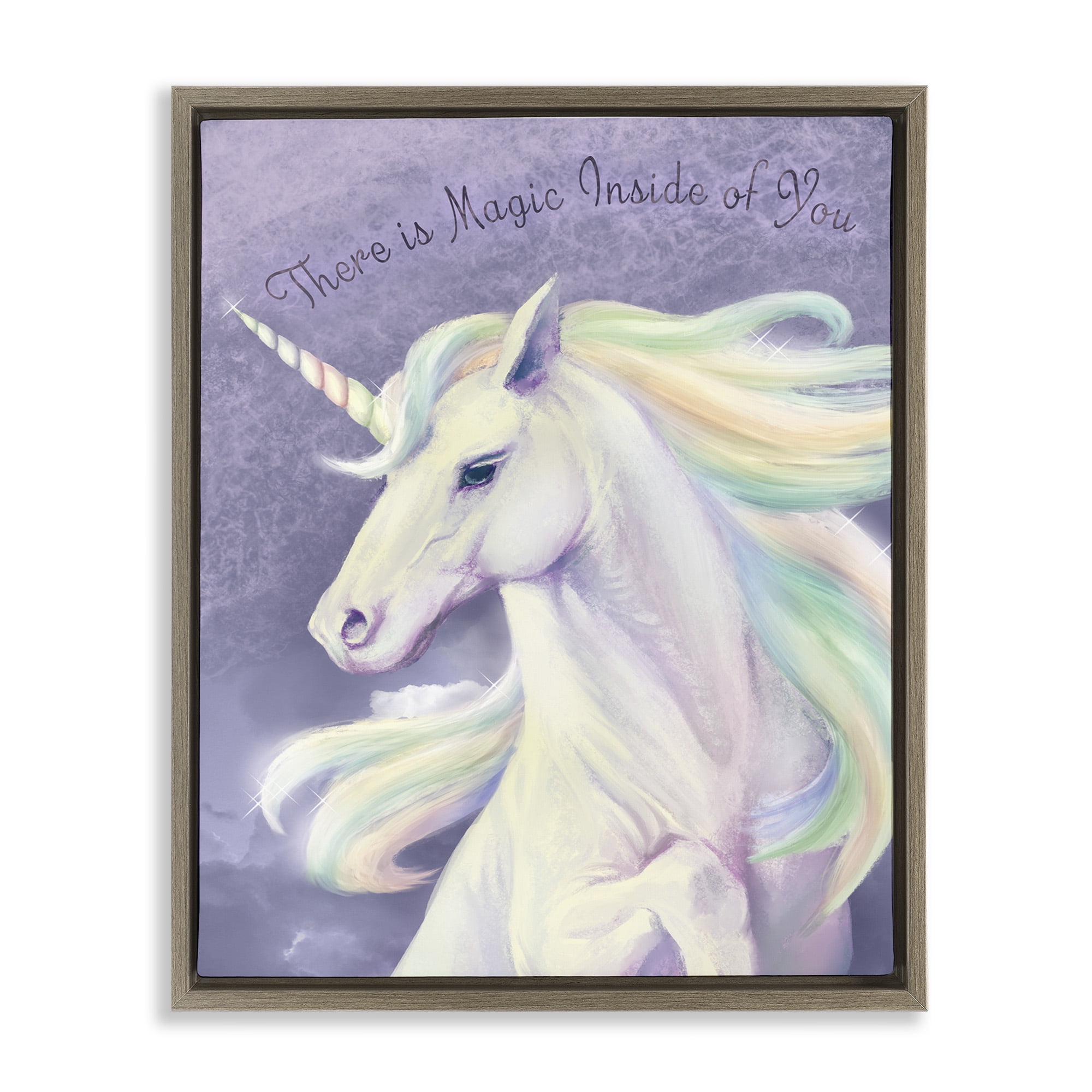 Stupell Industries Magic Inside Of You Inspirational Unicorn Inspirational Painting Brown Floater Framed Canvas Art Print Wall Art, 17 x 21