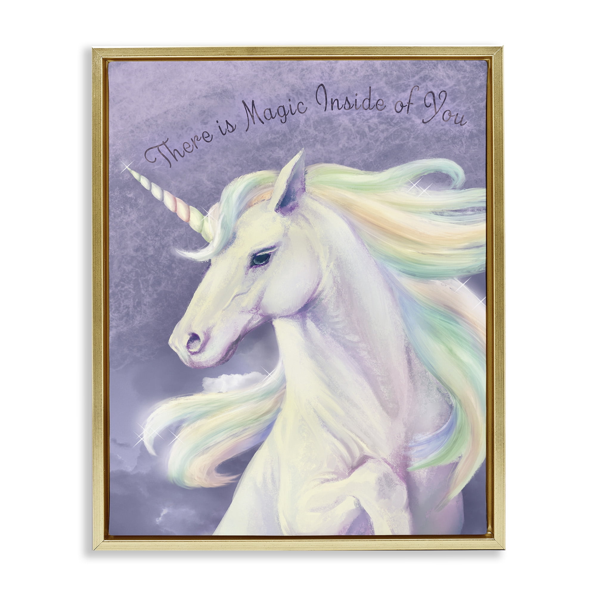Stupell Industries Magic Inside Of You Inspirational Unicorn Inspirational Painting Gold Floater Framed Canvas Art Print Wall Art, 17 x 21