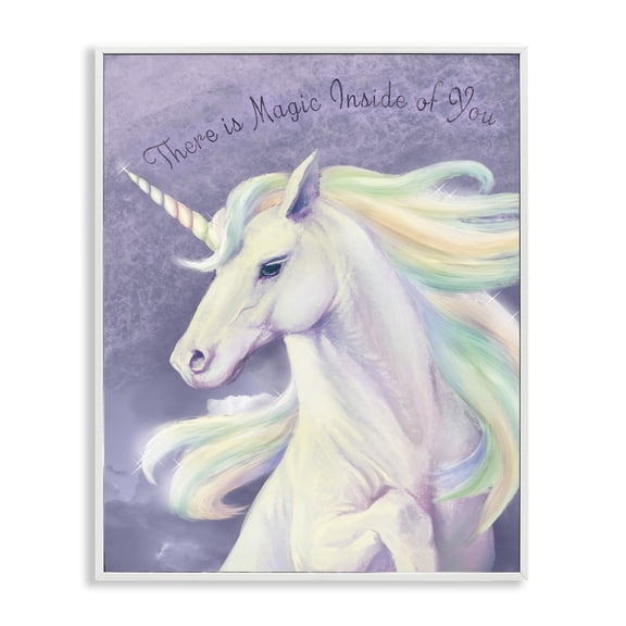 Stupell Industries Magic Inside Of You Inspirational Unicorn Inspirational Painting White Framed Art Print Wall Art, 24 x 30