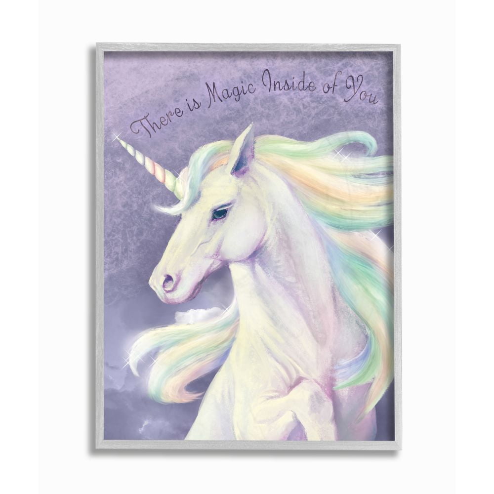 Stupell Industries Magic Inside Of You Inspirational Unicorn Quote Purple Pink Framed Wall Art Design by Ziwei Li, 11" x 14", Gray Framed
