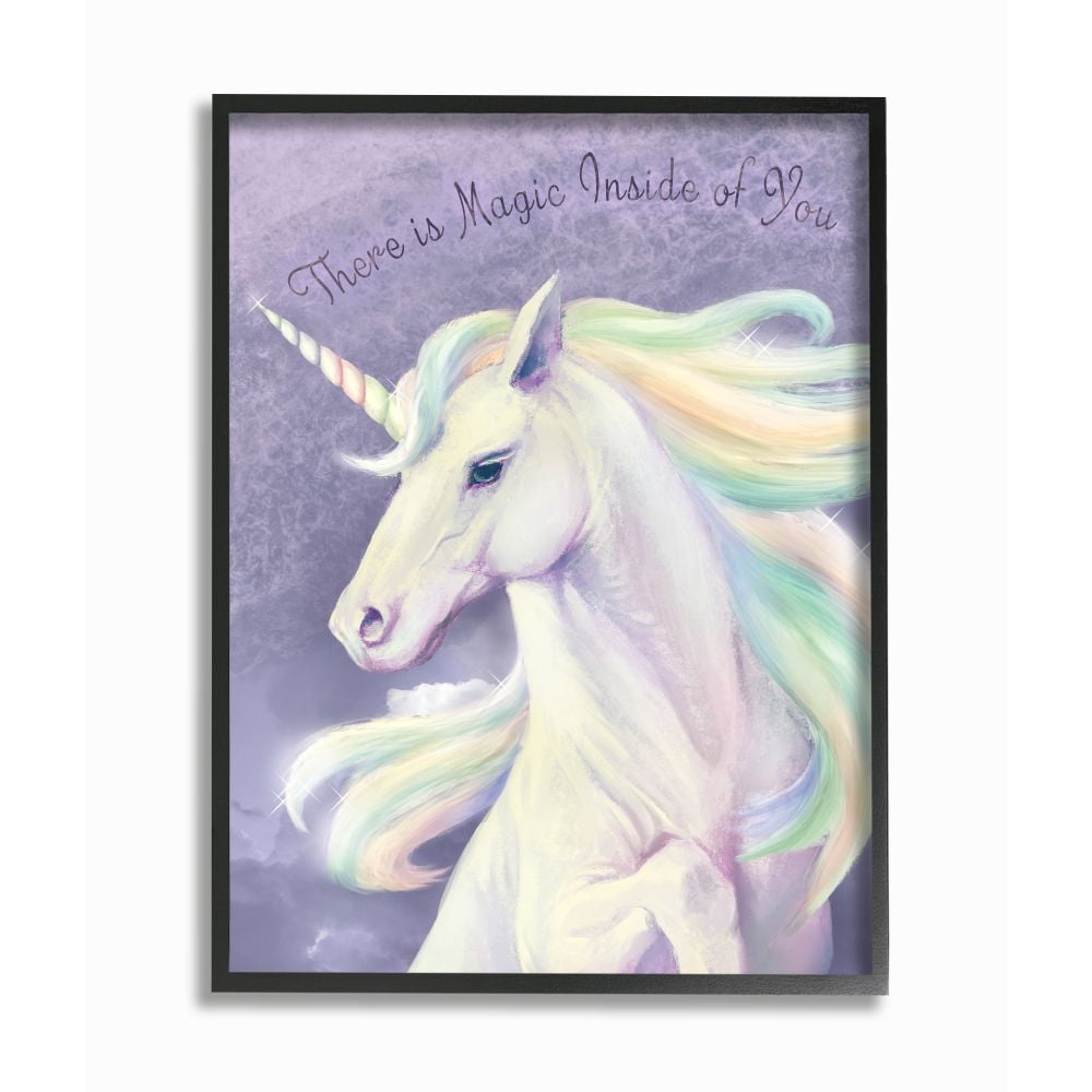Stupell Industries Magic Inside Of You Inspirational Unicorn Quote Purple Pink Framed Wall Art Design by Ziwei Li, 24" x 30", Black Framed