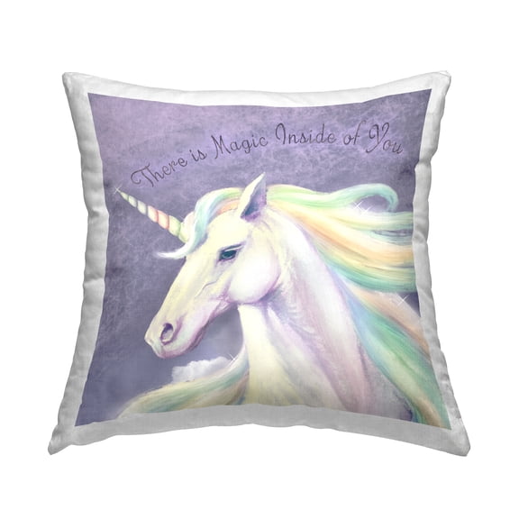 Stupell Industries Magic Inside Purple Unicorn Square Decorative Printed Throw Pillow, 18 x 18,