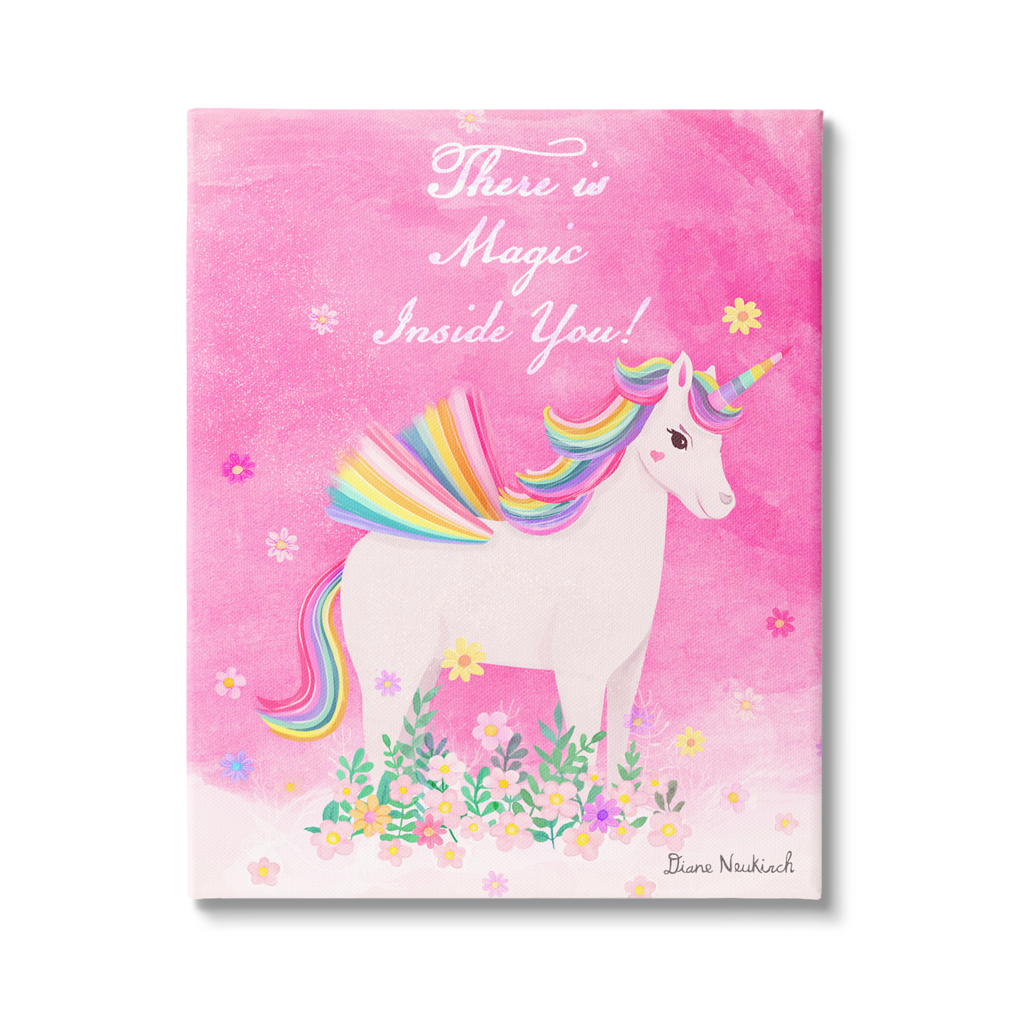 Stupell Industries Magic Inside You Motivational Unicorn Quote Botanical Blossoms Graphic Art Gallery Wrapped Canvas Print Wall Art, Design by Diane Neukirch