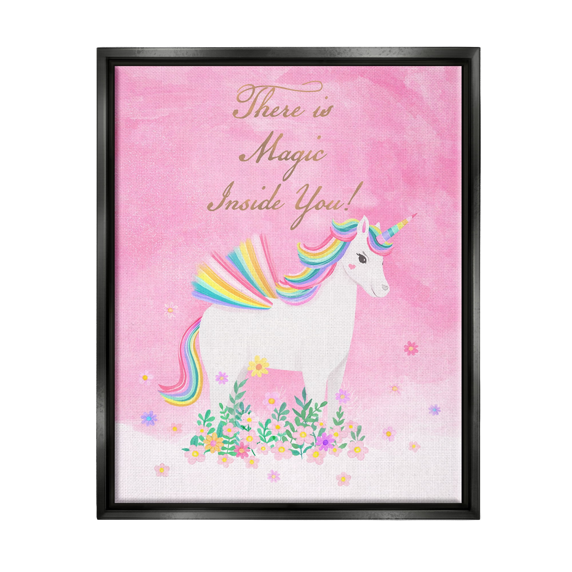 Stupell Industries Magic Inside You Unicorn Fairy Tales & Fantasy Painting Black Floater Framed Art Print Wall Art, 17 x 21