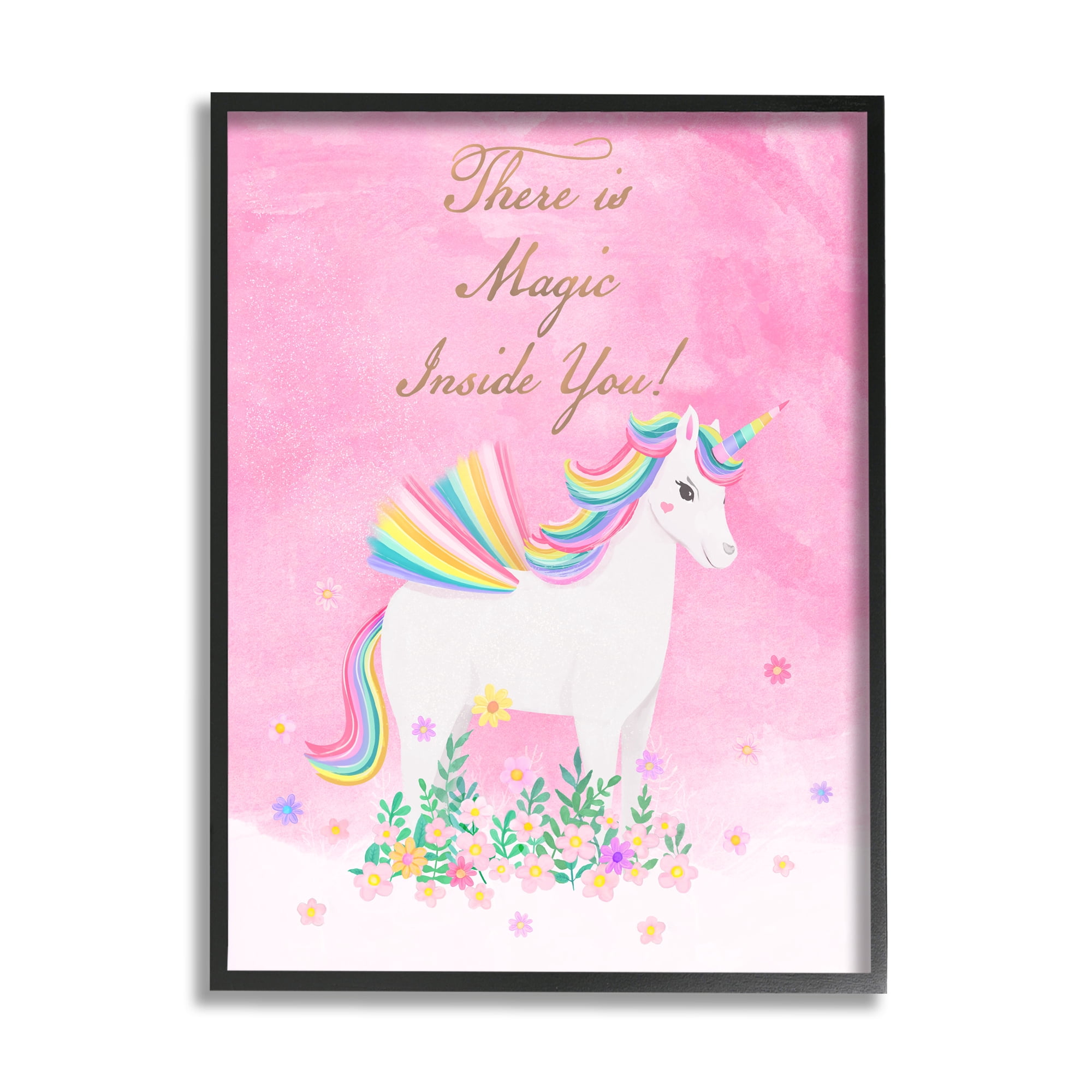Stupell Industries Magic Inside You Unicorn Fairy Tales & Fantasy Painting Black Framed Art Print Wall Art, 24 x 30
