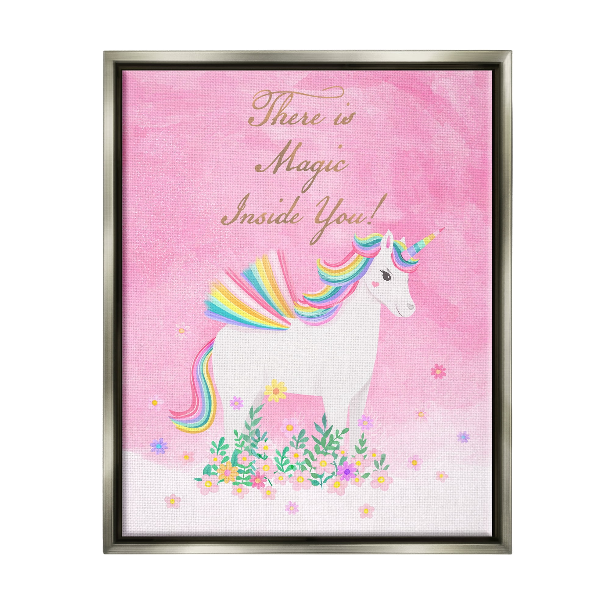 Stupell Industries Magic Inside You Unicorn Fairy Tales & Fantasy Painting Gray Floater Framed Art Print Wall Art, 25 x 31