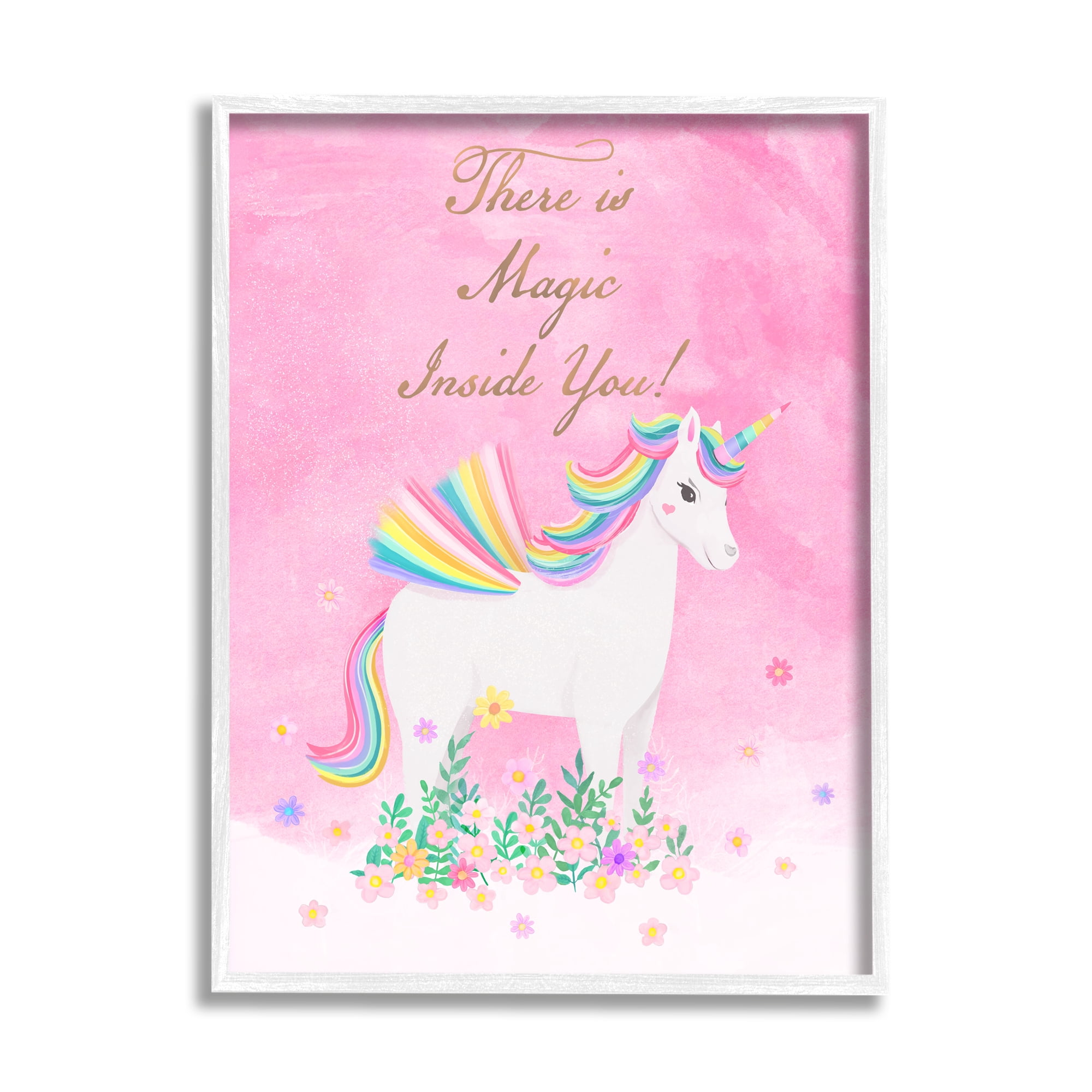 Stupell Industries Magic Inside You Unicorn Fairy Tales & Fantasy Painting White Framed Art Print Wall Art, 11 x 14