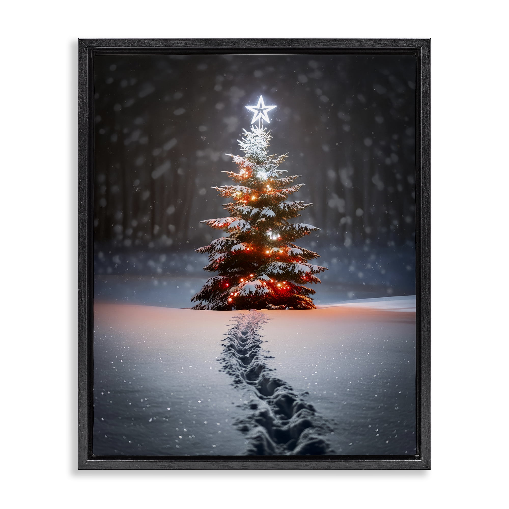 Stupell Industries Magic Moments Holiday Tree Holiday Photography Black Floater Framed Canvas Art Prints Wall Art, 25 x 31