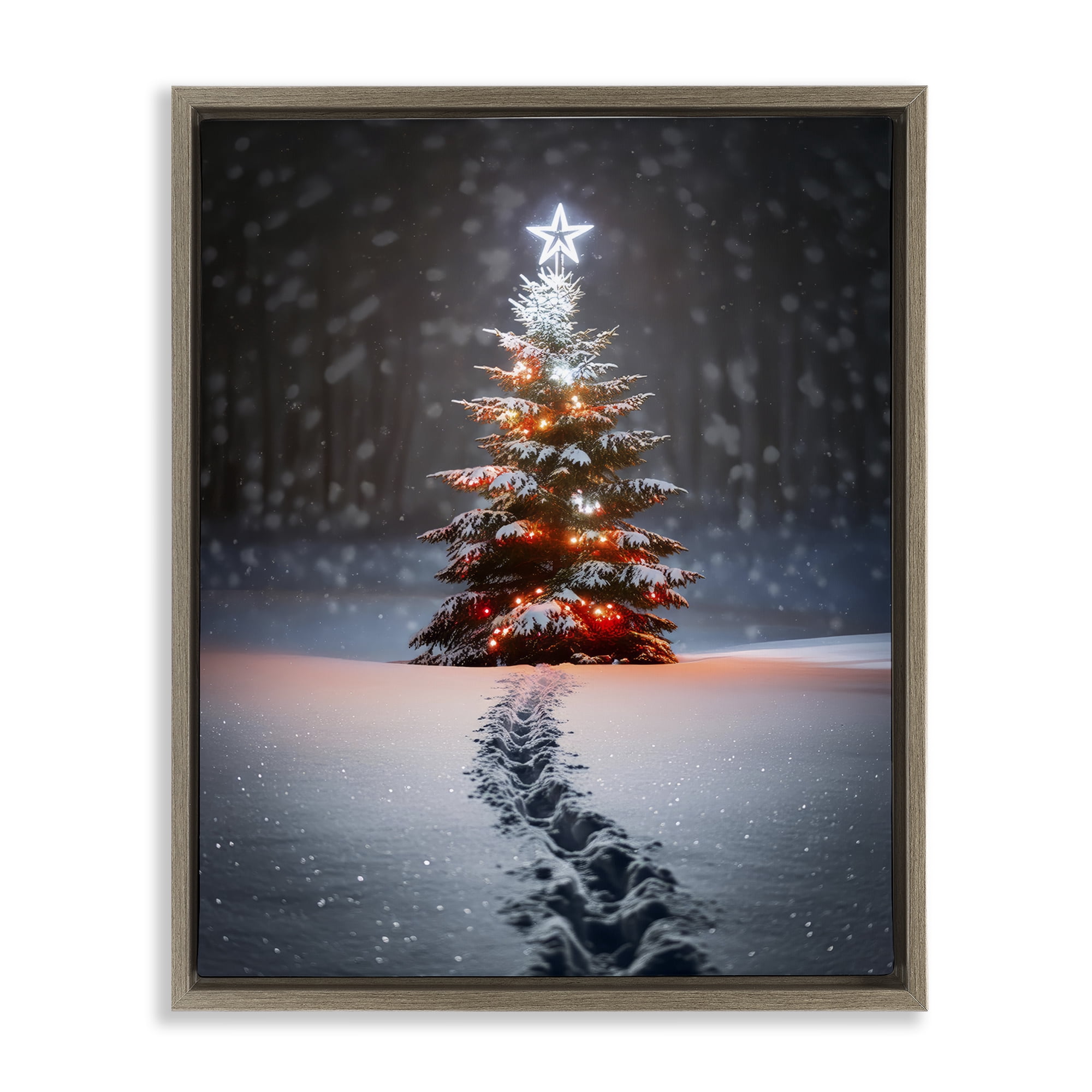 Stupell Industries Magic Moments Holiday Tree Holiday Photography Brown Floater Framed Canvas Art Prints Wall Art, 17 x 21